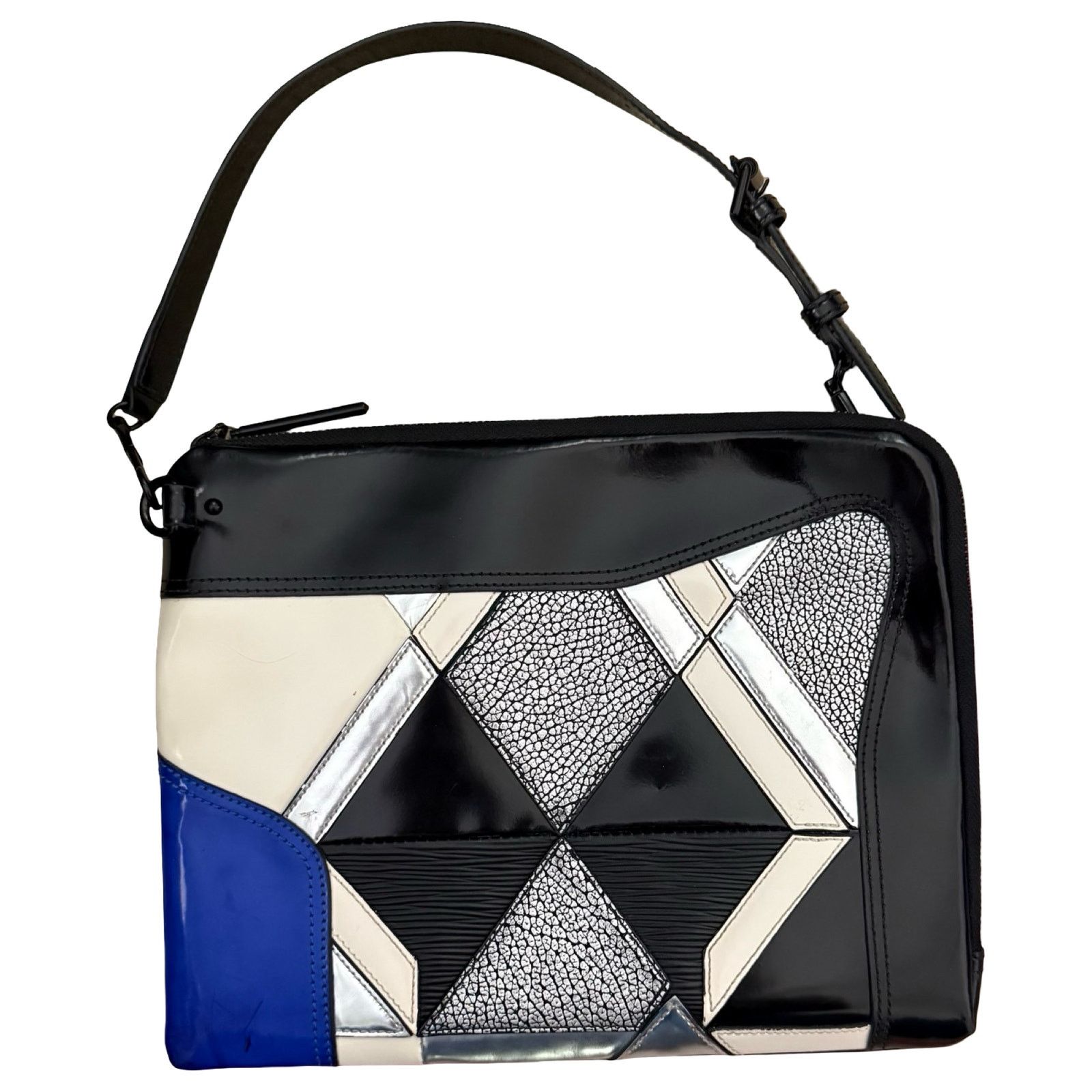 3.1 Phillip Lim Blue Black Silver Patent Leather Clutch Bag, Women's