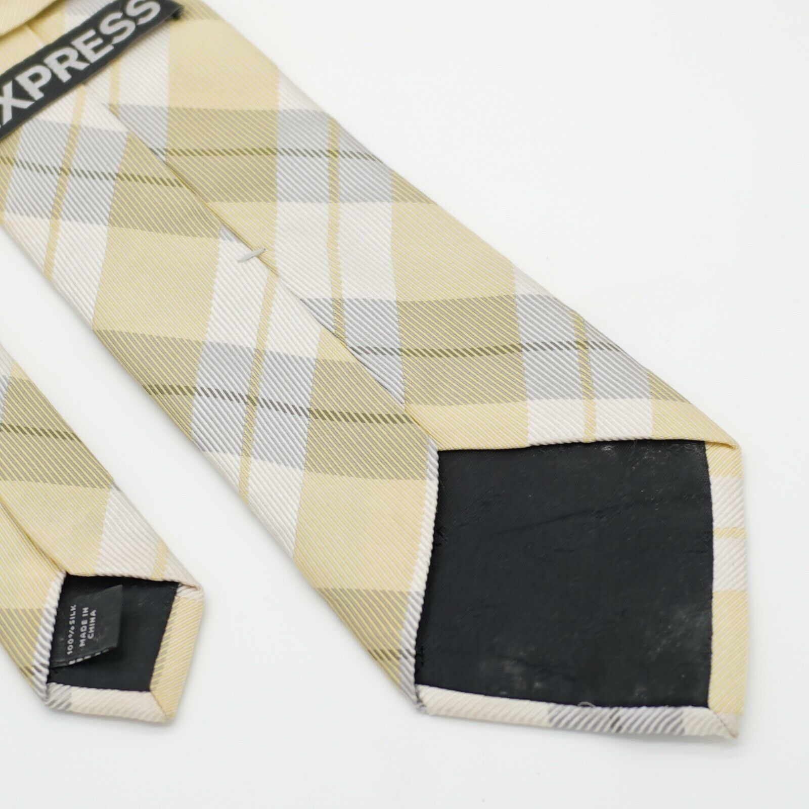 Express Express Yellow White Plaid Woven Long Slk Tie Size ONE SIZE - 5 Thumbnail