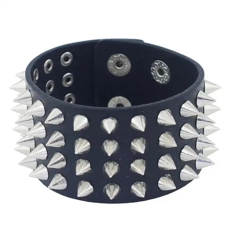 Designer × Leather Cuspidal Spikes Rivet Stud Leather Punk Gothic Bracelet Size ONE SIZE - 1 Thumbnail