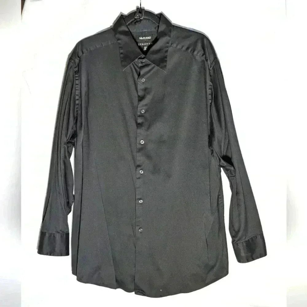 Murano Murano Black shiny long sleeve button down XXL stretch Size US XXL / EU 58 / 5 - 1 Thumbnail