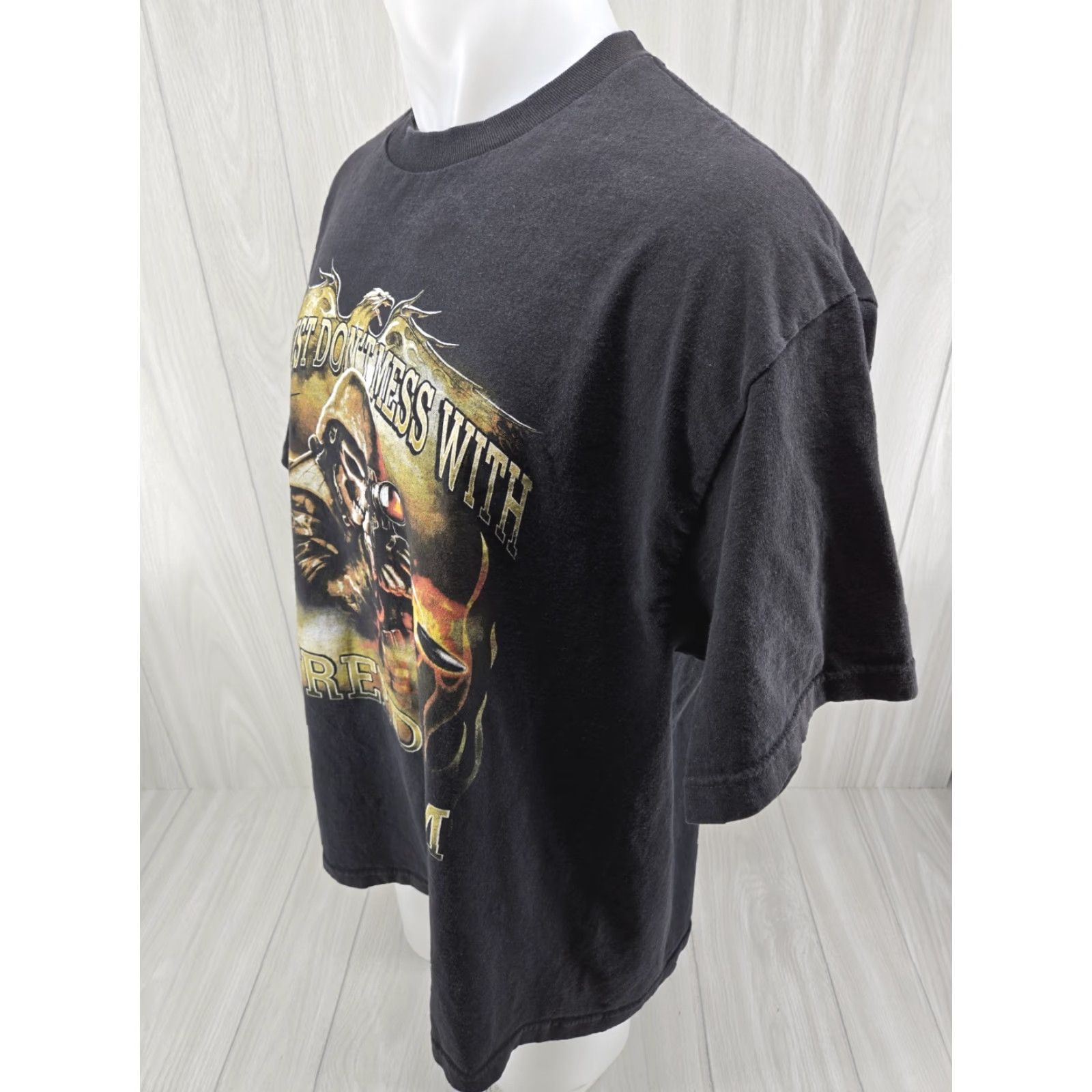 Vintage Hot Leathers T-Shirt Mens XL Black Don't Mess With Freedom Graphic Crew Neck Short Sleeve Size US XL / EU 56 / 4 - 5 Thumbnail