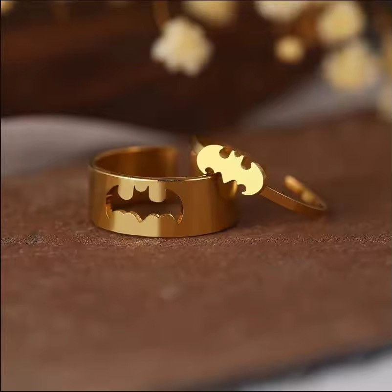 Jewelry Gothic Couple Ring Set Resizeable Size ONE SIZE - 2 Thumbnail