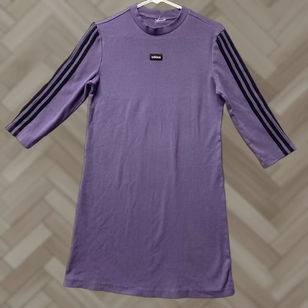 Adidas Adidas Dress Women Medium Purple Striped Mock Neck Pullover Knee Length Casual Shift 3 Stripes Regular Size M Womens Size M / US 6-8 / IT 42-44 - 1 Thumbnail