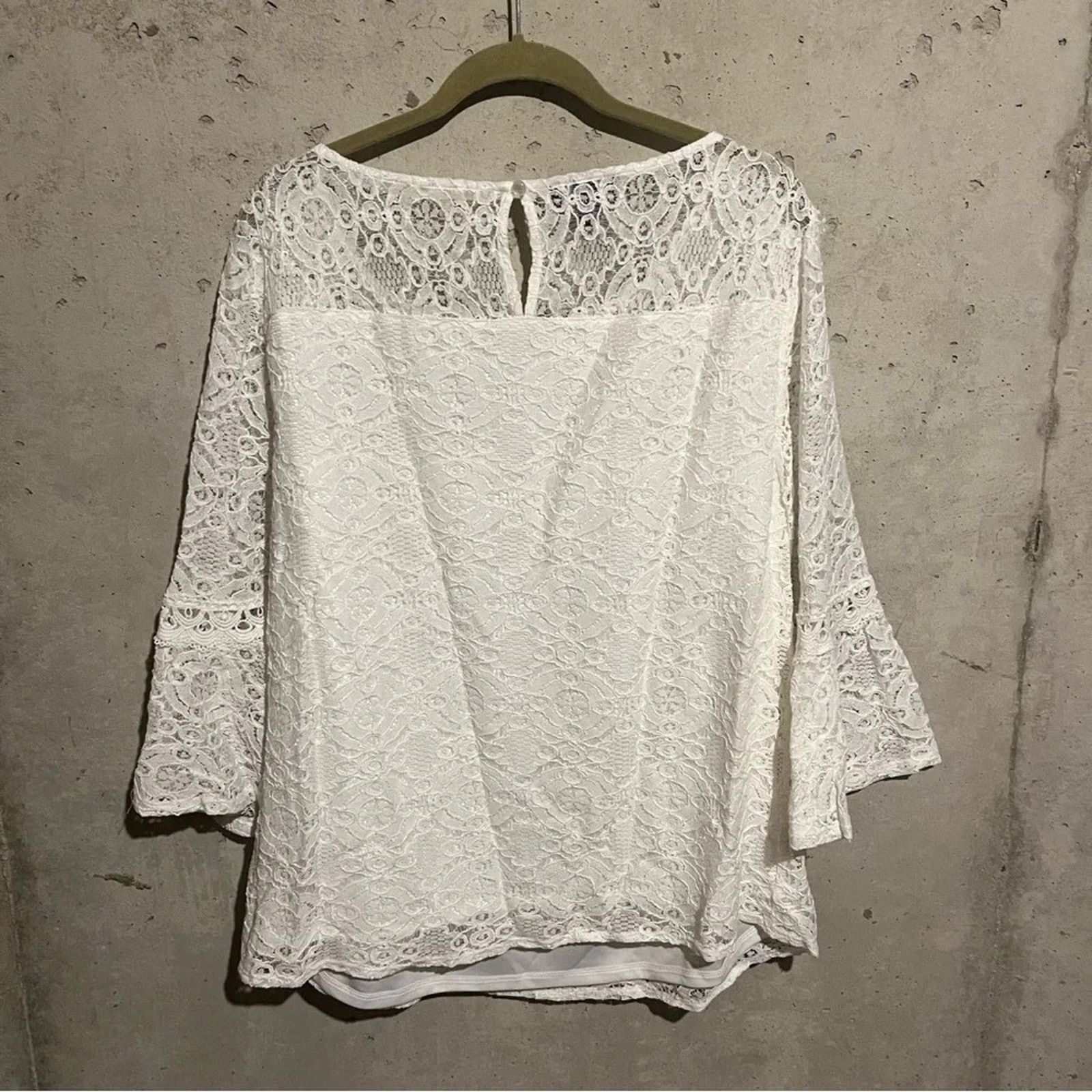 Other AGB Lace Top 1X Off White Flare 3/4 Bell Sleeve Blouse NWT Size XL / US 12-14 / IT 48-50 - 7 Thumbnail