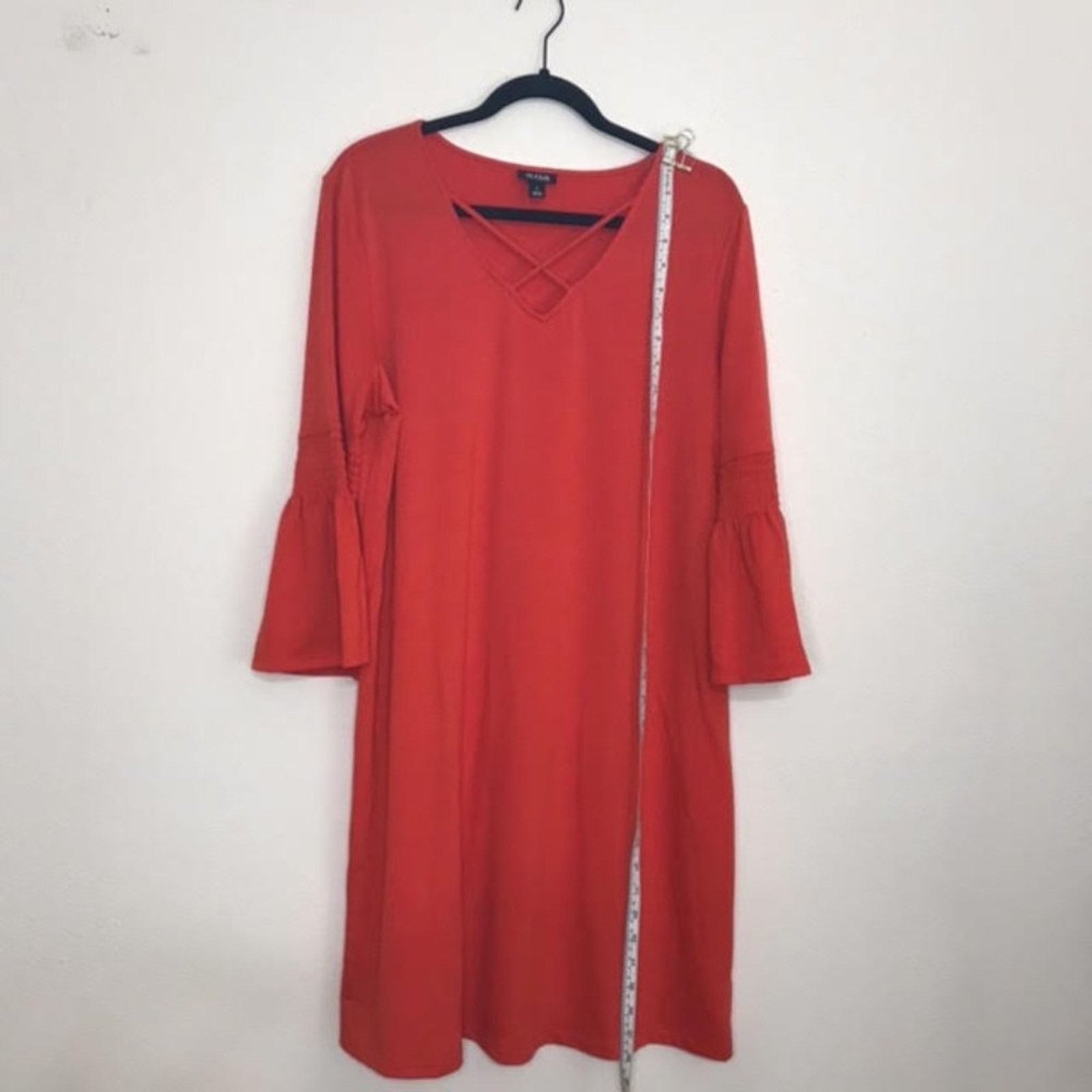 Other a.n.a. Reddish Orange Knit Cropped Bell Sleeve Shift Dress Size L / US 10 / IT 46 - 2 Thumbnail