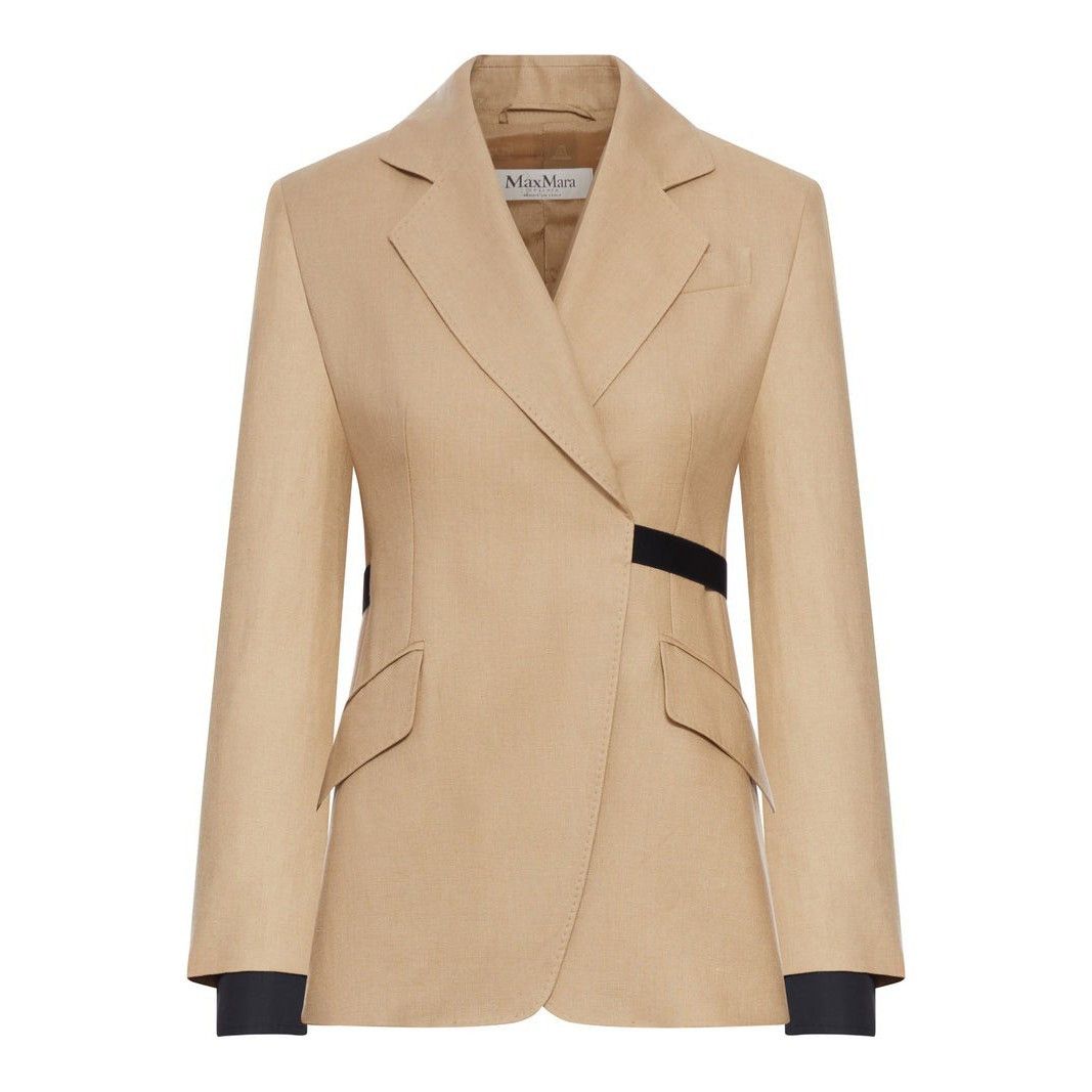Max Mara MAX MARA Natte Double Breasted Sand Brown Linen Blazer New & Size XS / US 0-2 / IT 36-38 - 1 Thumbnail