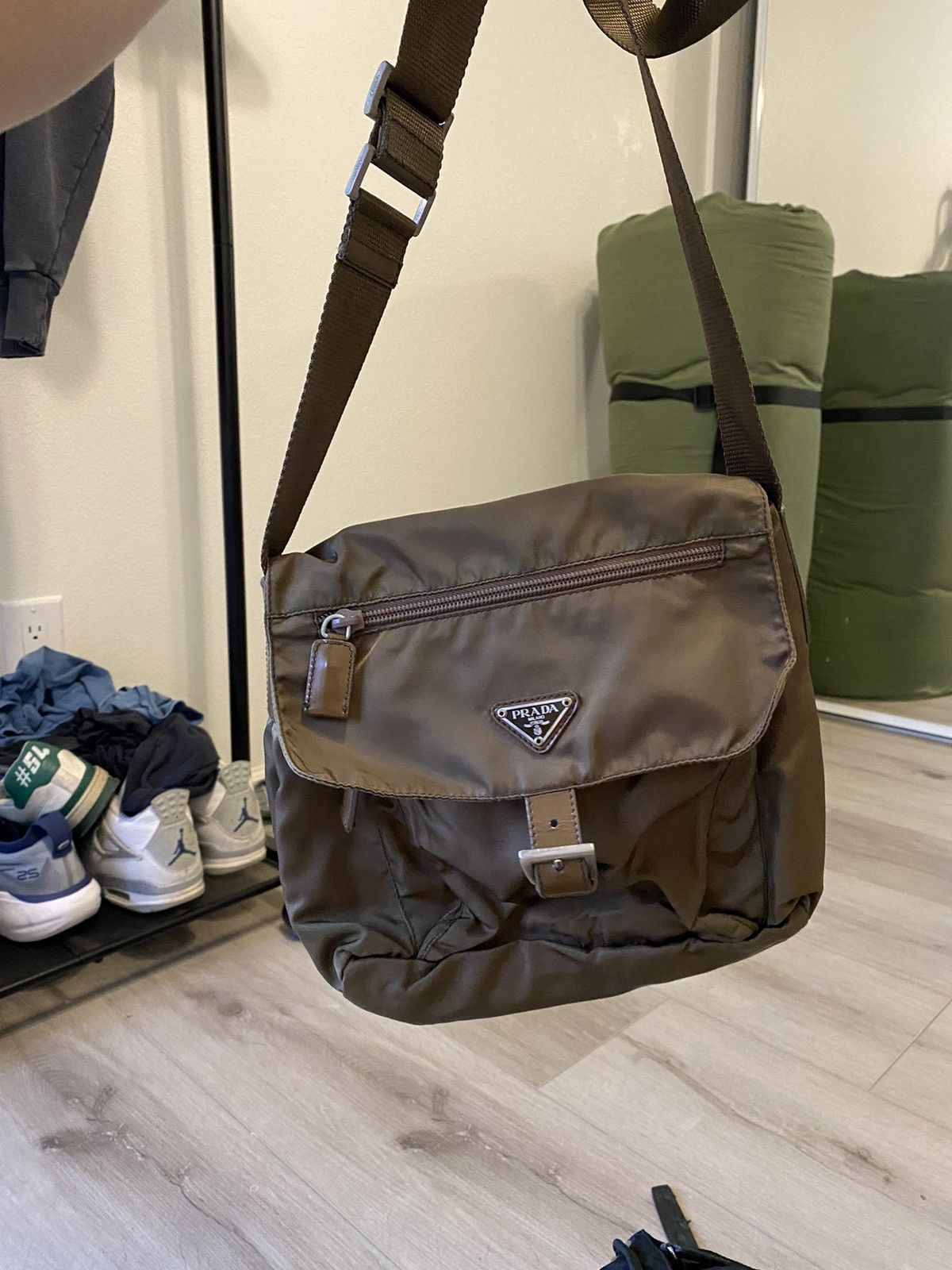 Prada Triangle Messenger Bag in Green, Men's