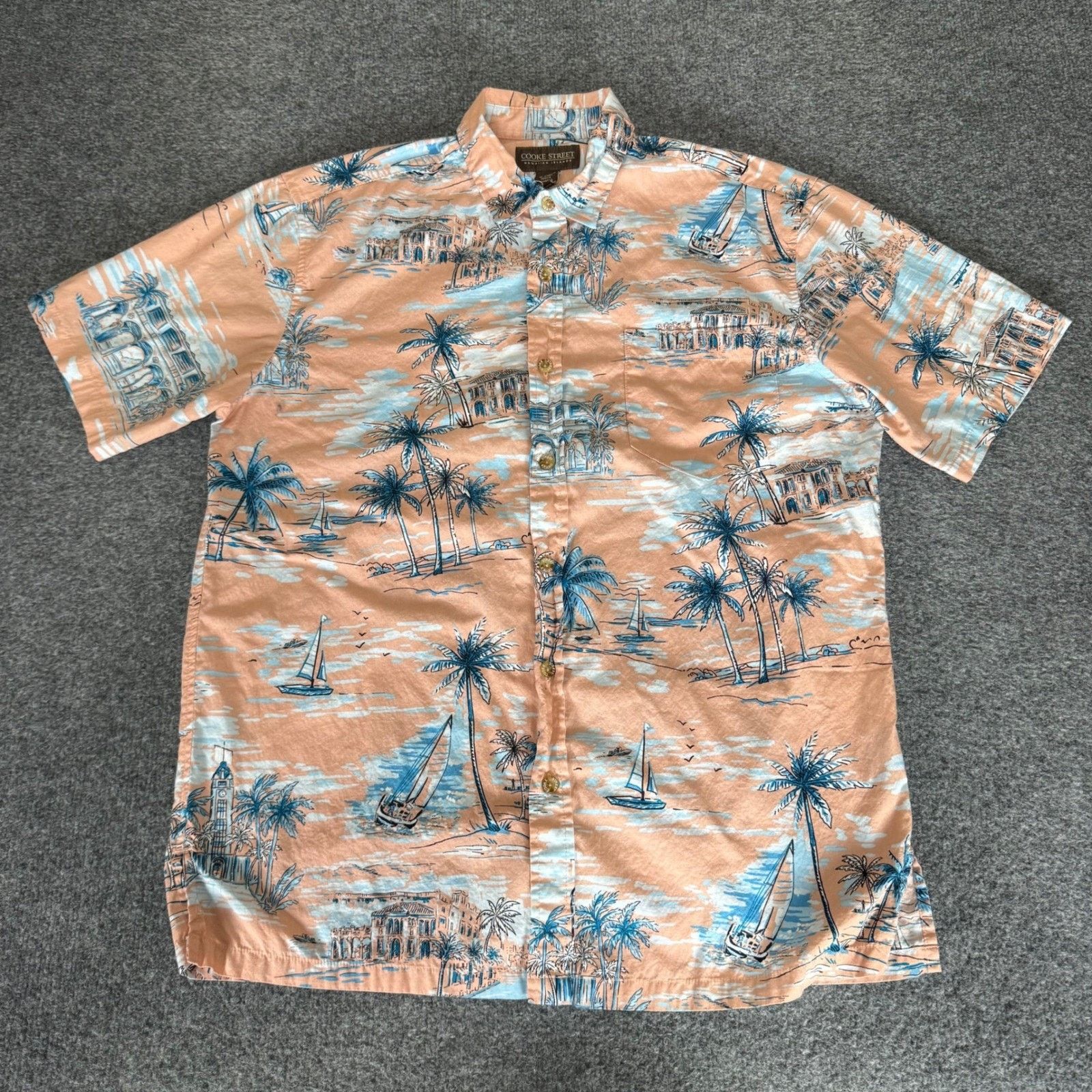 Other Cooke Street Mens Medium Peach Blue Sailboat Hawaiian Shirt Size US M / EU 48-50 / 2 - 1 Thumbnail