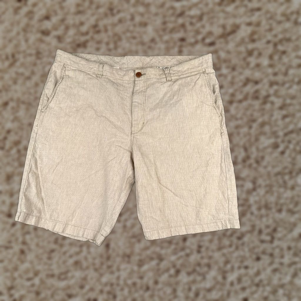 Tommy Bahama Shorts Mens Beige Striped Linen Blend Chino 40x11 Casual Resort 40 Mens Beige Striped Linen Blend Short Pants