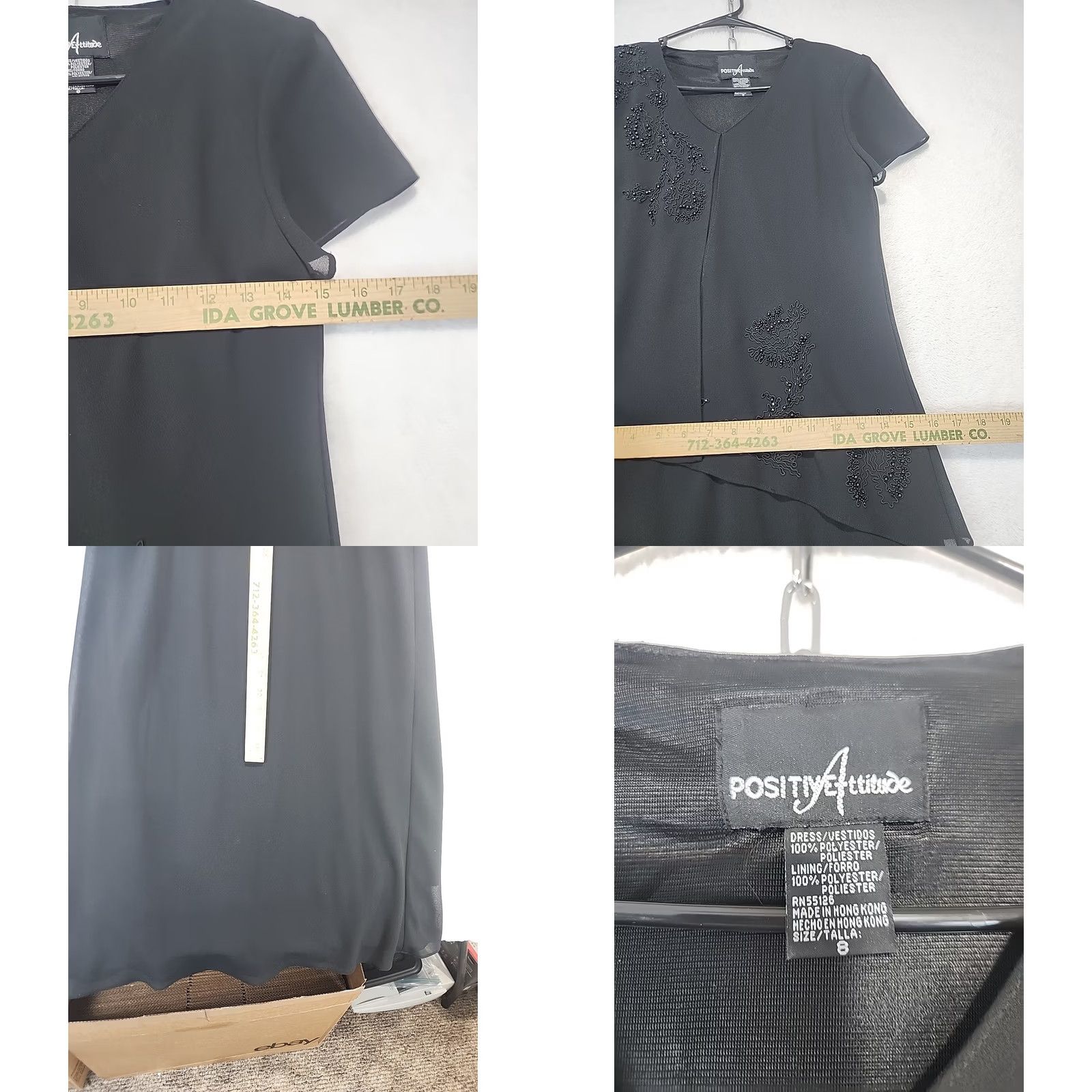 Vintage VINTAGE Positive Attitude Black Maxi Dress Beaded Bodice V-Neck Short Sleeve 8 Women Size M / US 6-8 / IT 42-44 - 8 Thumbnail
