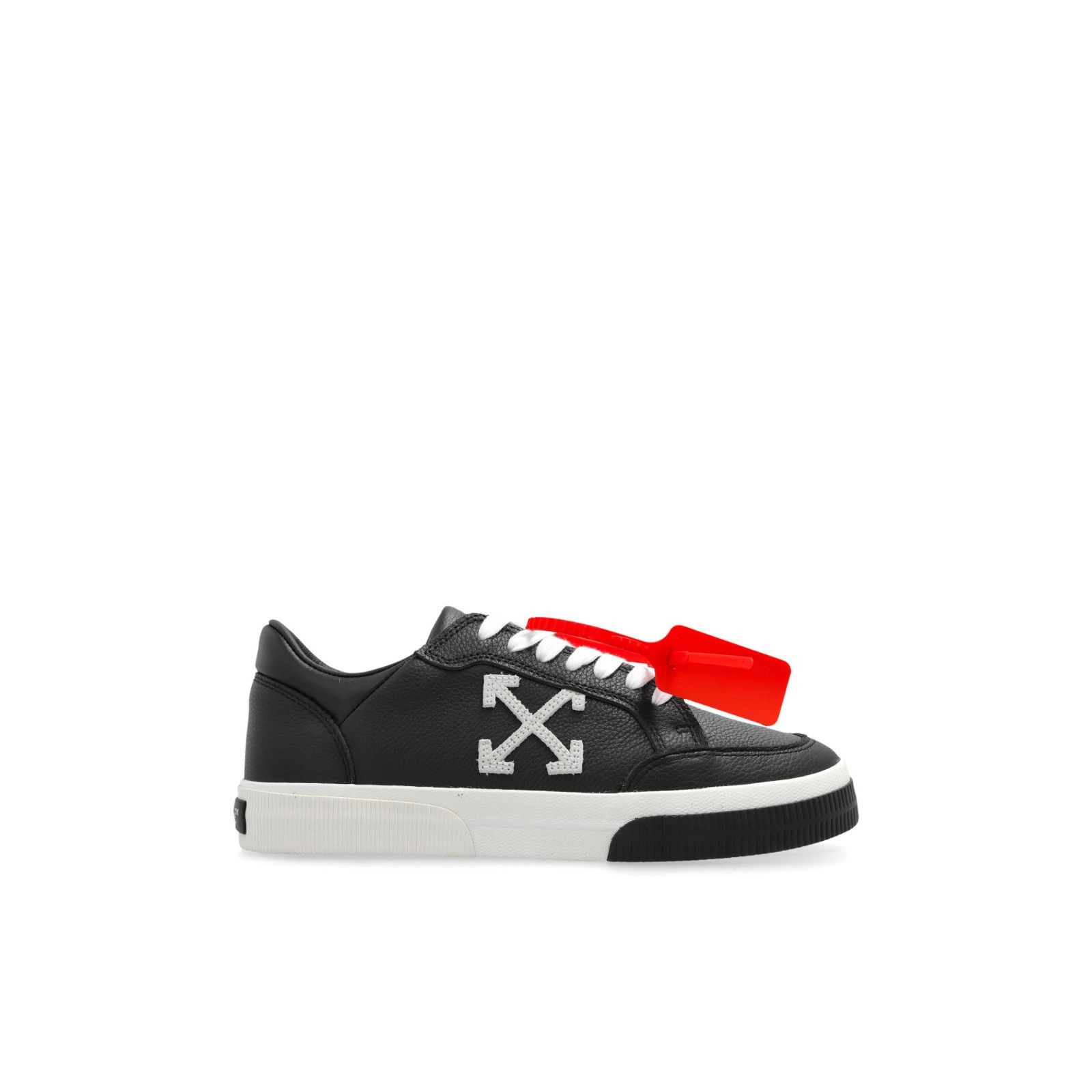 OFF-WHITE Low Vulcanized Black Leather Sneakers New & Authe