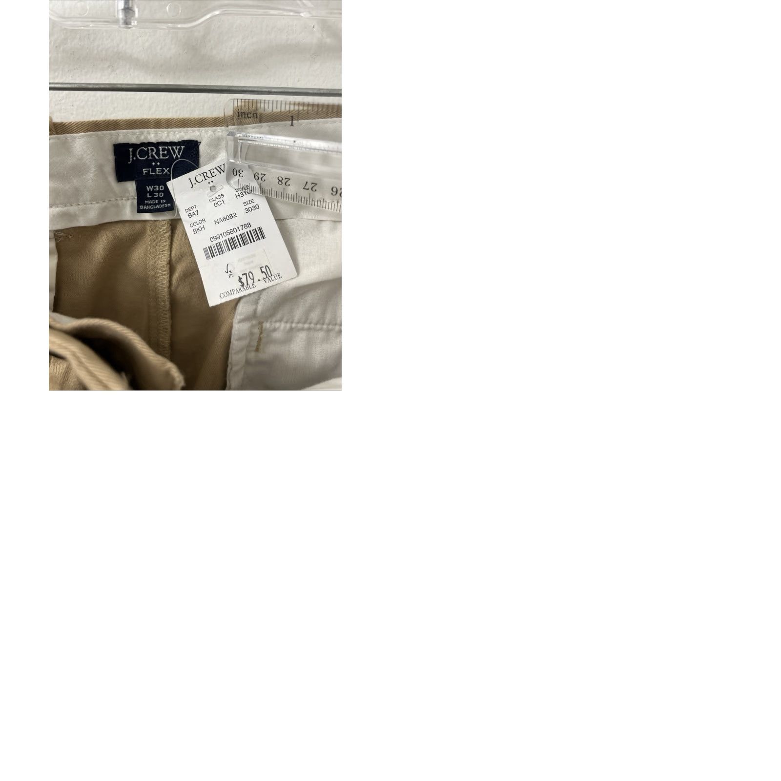 Vintage J Crew Flex Slim Chino Pants Mens 30x30 Khaki Tan Cotton-Blend Stretch Flat Front Zipper Button NWT Slim Tapered Casual Workwear Size US 30 / EU 46 - 9 Thumbnail