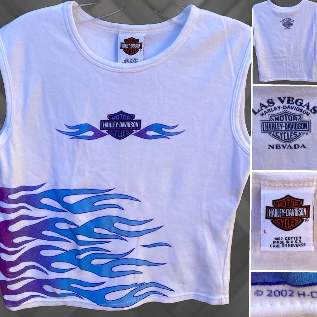Harley Davidson VINTAGE Harley-Davidson Cropped Tank Top Women L USA Flame 2002 Las Vegas Stratman L Size L / US 10 / IT 46 - 1 Thumbnail
