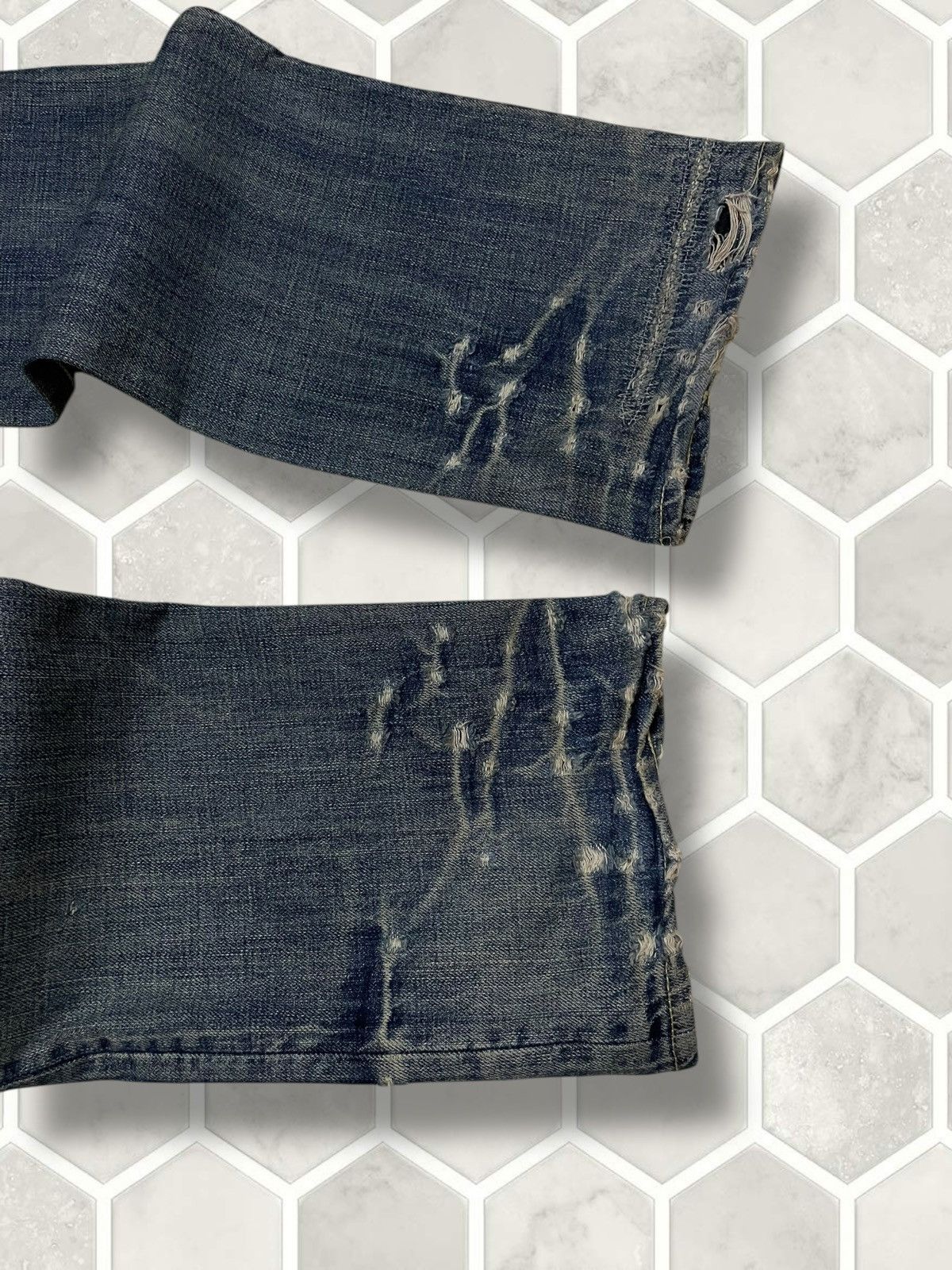 If Six Was Nine Vintage 1990s Rare Designer Japan Bartack Distressed Denim Size US 31 - 15 Thumbnail