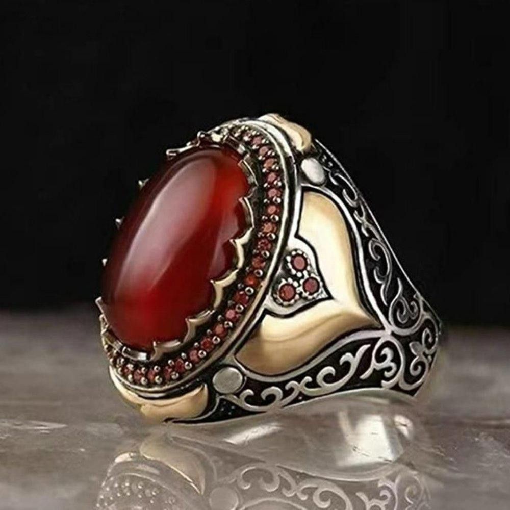 Designer Men's Retro Handmade Turkish Red Agate Ring - Size 9 Size ONE SIZE - 1 Thumbnail