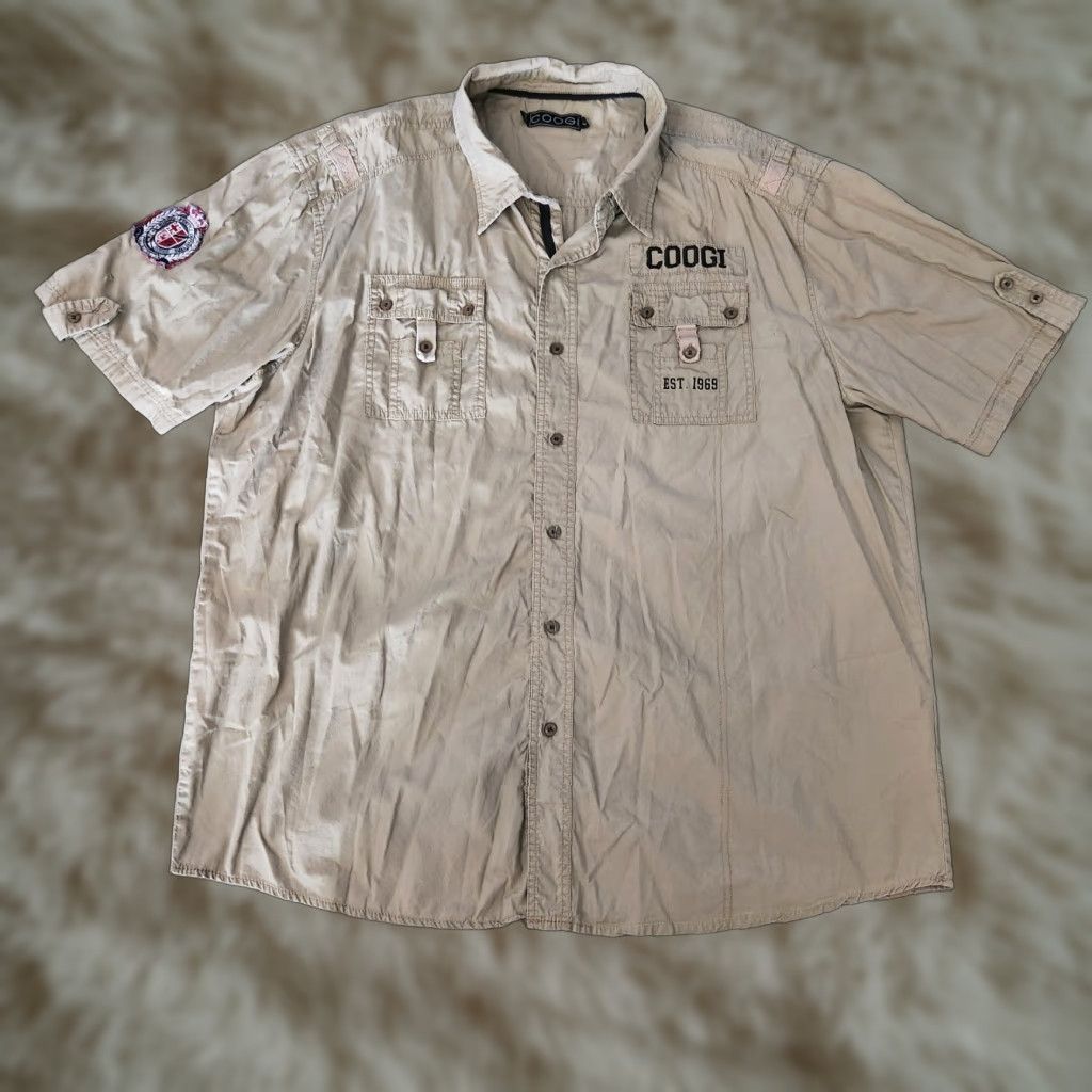 Coogi VINTAGE COOGI Shirt 4XL Button Up Military Tan Pockets Utility Street Rare Mens Size US XXL / EU 58 / 5 - 1 Thumbnail