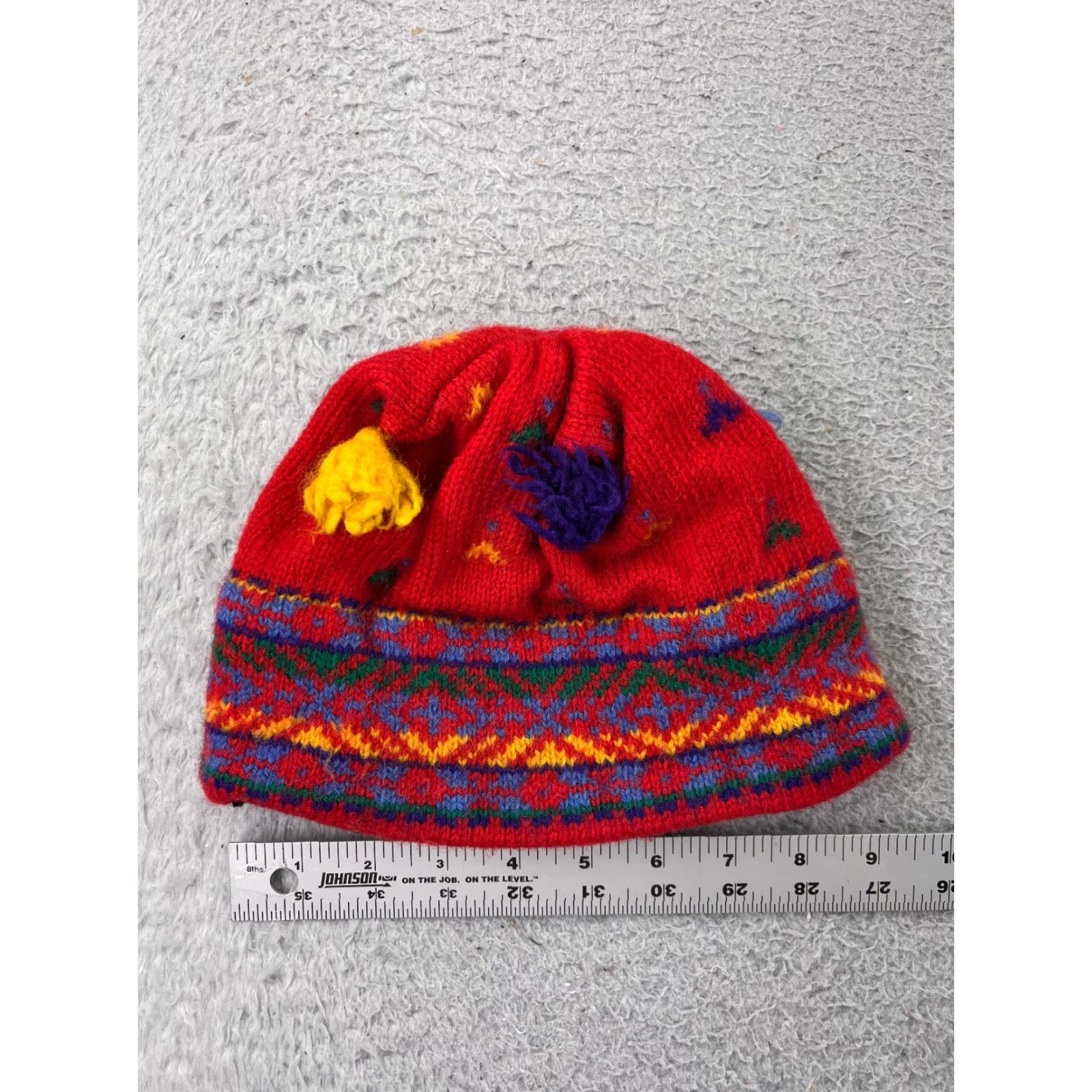 Vintage Merkley Beanie Toque Adult One Size Red 100% Virgin Wool Lined Made Canada Poms Size ONE SIZE - 5 Thumbnail