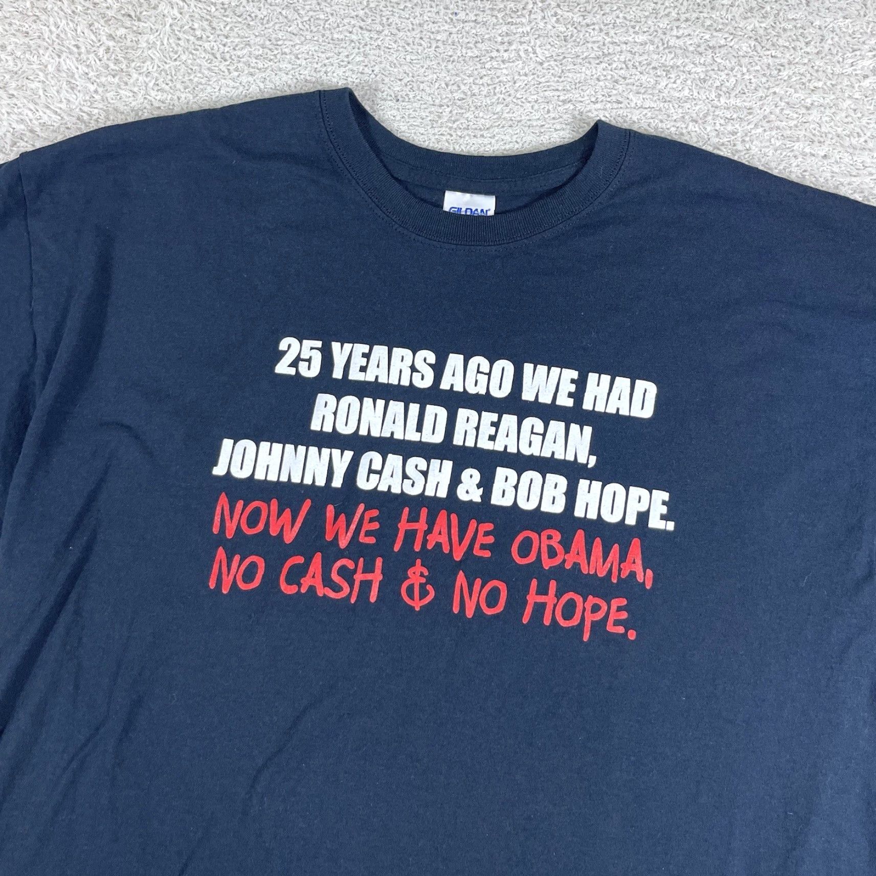 Gildan VINTAGE Anti Obama Political T-Shirt Mens XL Black Y2K Ronald Reagan Parody USA T-Shirt Mens XL Black USA Reagan Parody Y2K Vintage USA Size US XL / EU 56 / 4 - 5 Thumbnail