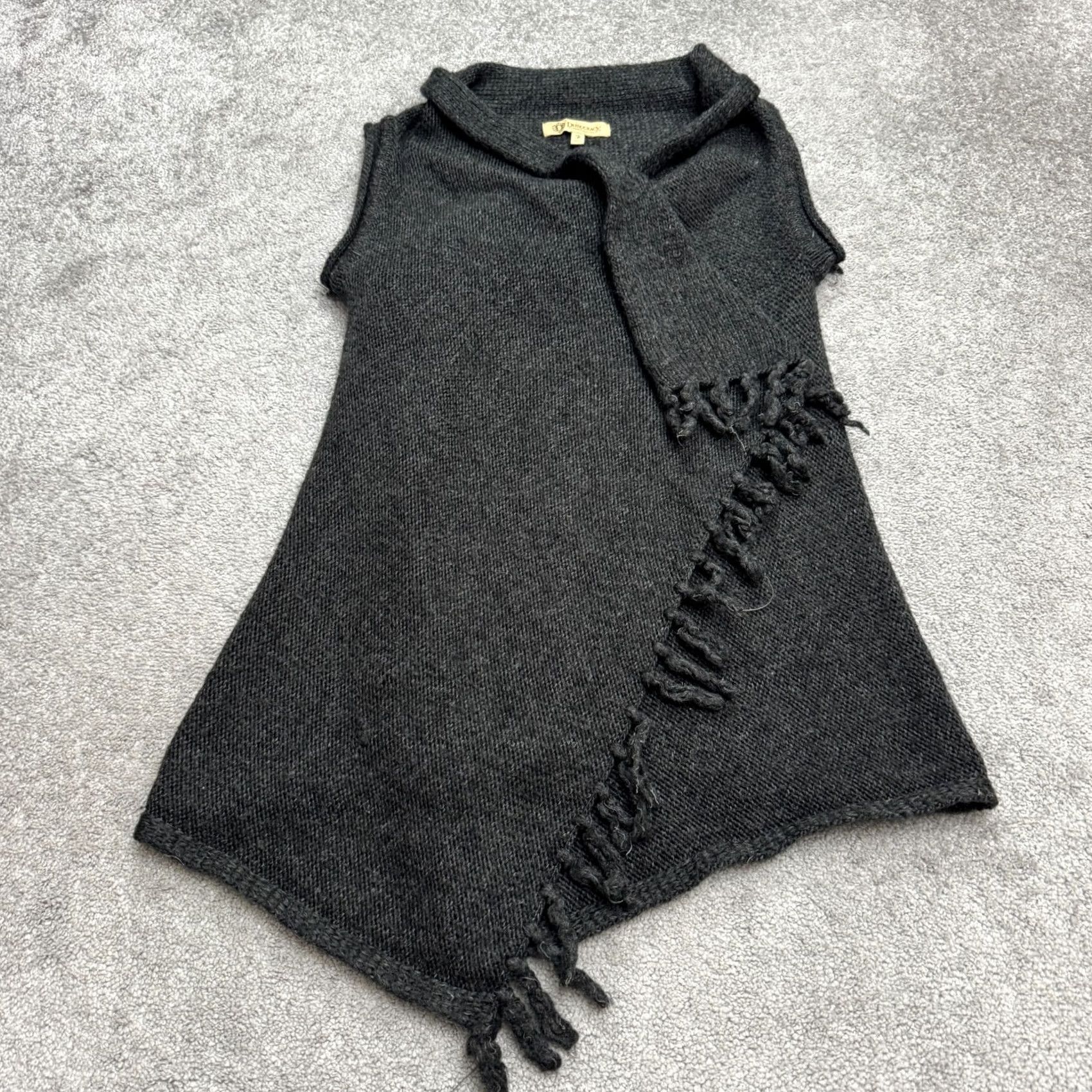 Vintage Democracy Vest Wool Alpaca Knit Fringe Open Front Womens Medium Gray Sleeveless All Seasons Classic Baggy Knit Vest Size M / US 6-8 / IT 42-44 - 2 Thumbnail