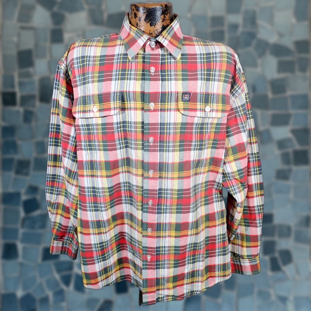 Vintage Cinch Miller Style Mens XL Red Green Plaid Button Front Long Sleeve Flannel Shirt Size US XL / EU 56 / 4 - 1 Thumbnail
