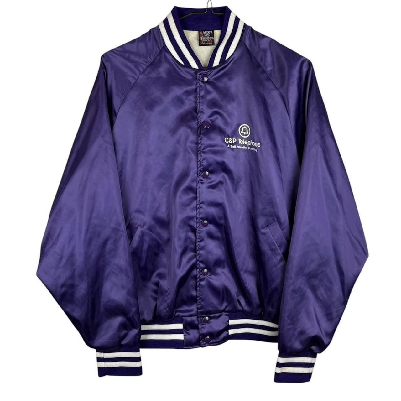 Vintage Vintage 80s Purple Aristo Jac Satin Telephone Bomber Jacket Size US XL / EU 56 / 4 - 1 Thumbnail