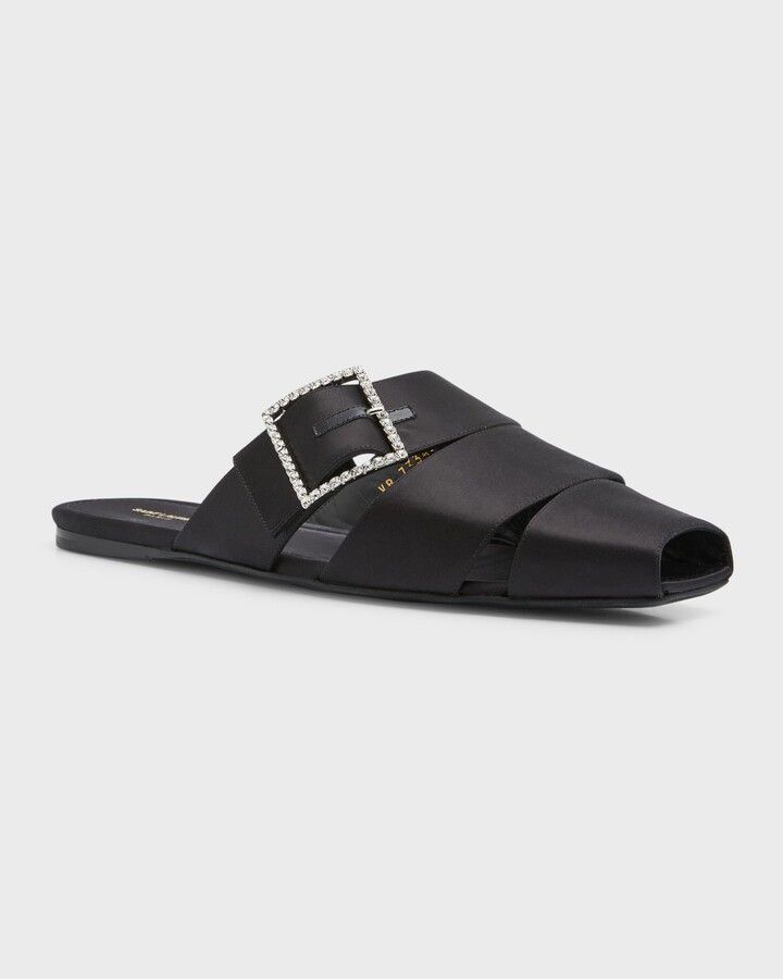 Saint Laurent Paris o1b1hav111224 Jacques Flat Mules in Crepe Satin in Black Size US 10.5 / EU 43-44 - 4 Thumbnail