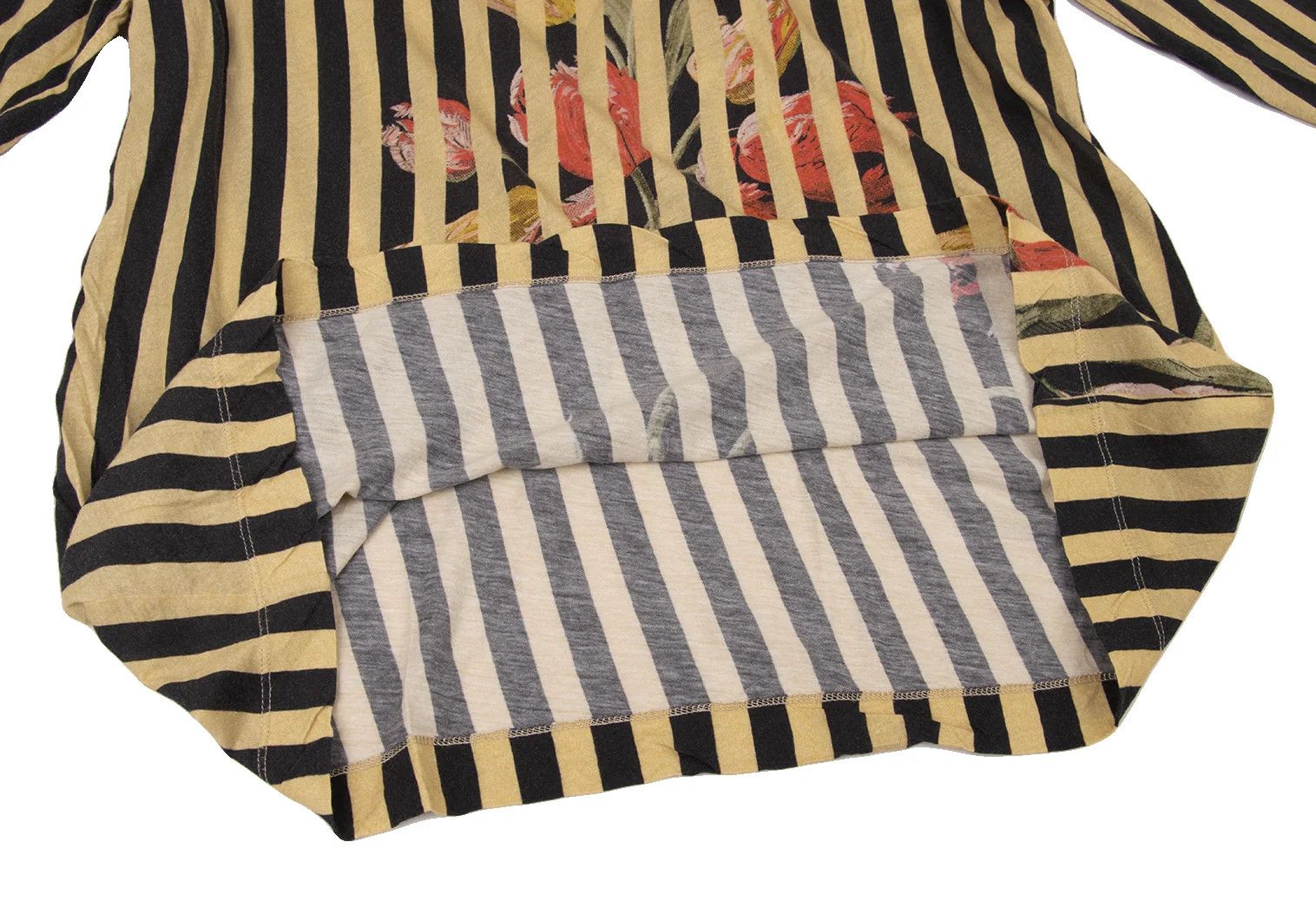 Dries Van Noten Floral Print Striped Cut-and-Sew Top in Yellow and Black Size US M / EU 48-50 / 2 - 8 Thumbnail