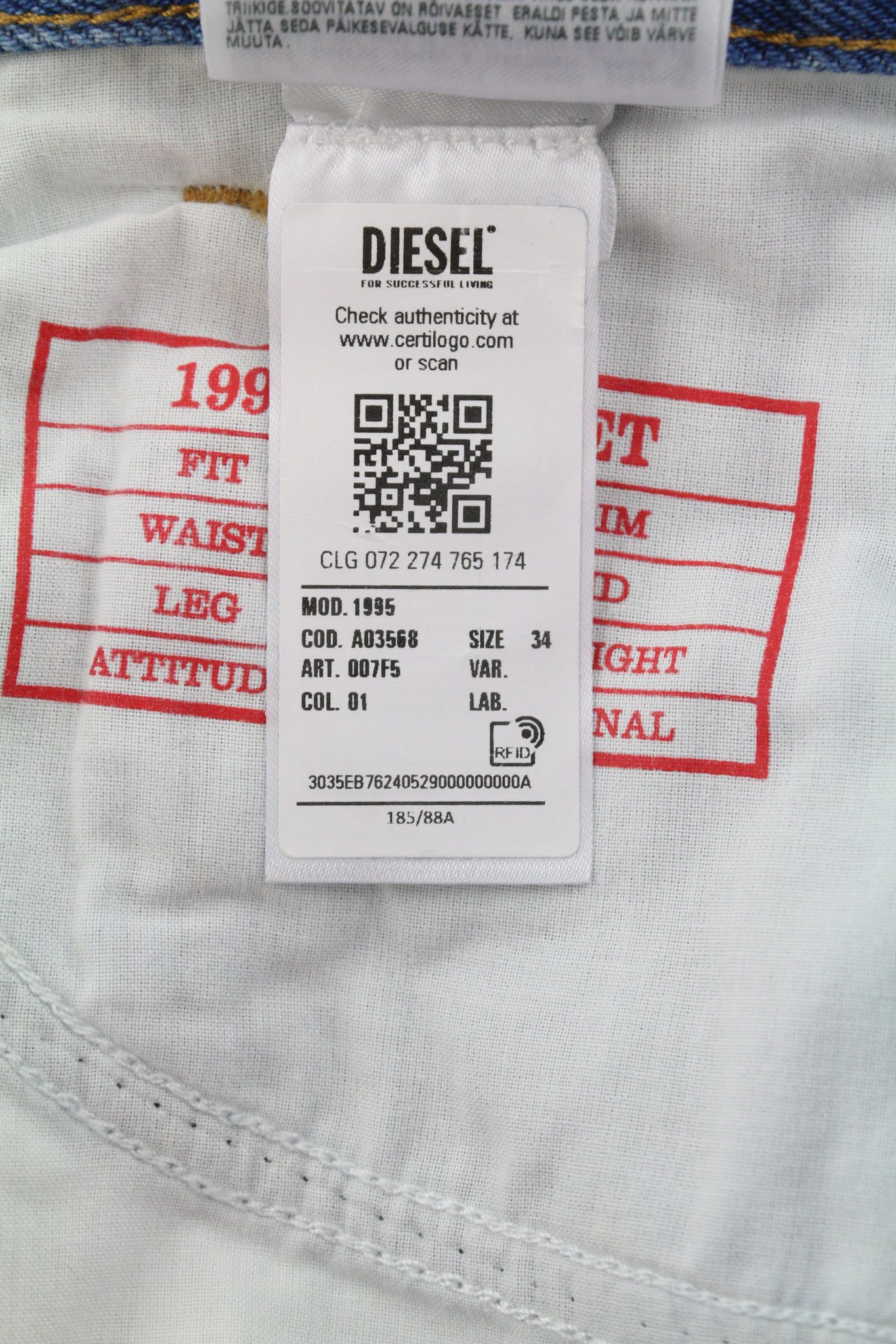 Diesel 1995 007F5 W34 Slim Straight Washed Blue Jeans 40222 Size US 34 / EU 50 - 12 Thumbnail