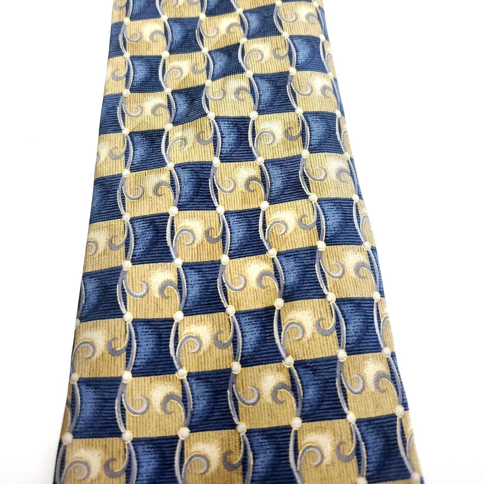 Stafford Stafford Executive Blue Beige Silk Tie Woven Geometric Check Size ONE SIZE - 2 Thumbnail