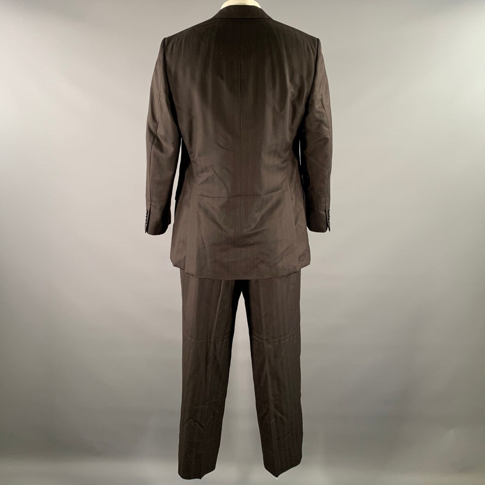 Brioni BRIONI 48R Black Brown Stripe Wool Blend Notch Lapel Suit Size 48R - 3 Thumbnail