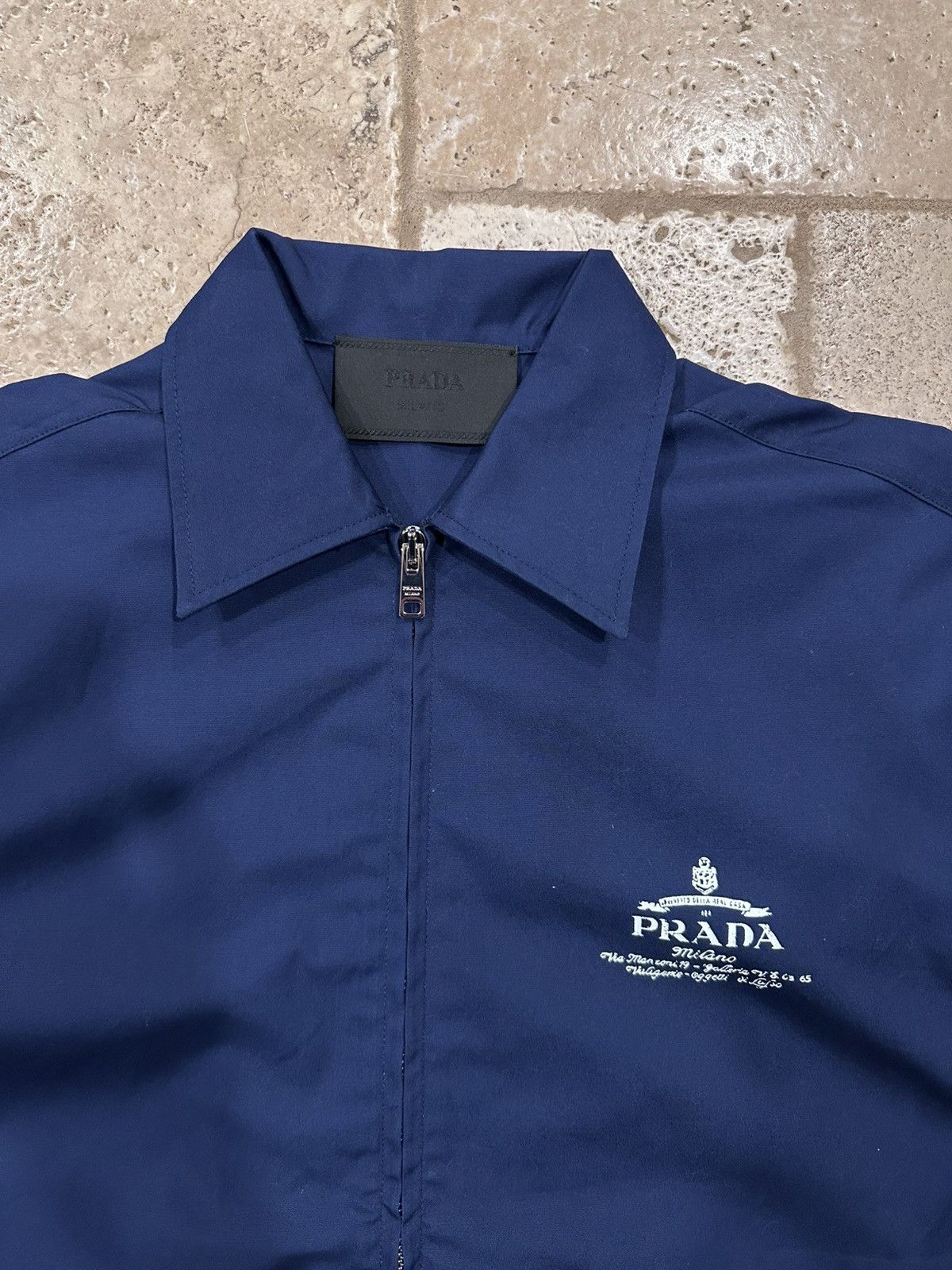 Prada 2025 Poplin Archive Logo Zip Navy Blue Technical Shirt