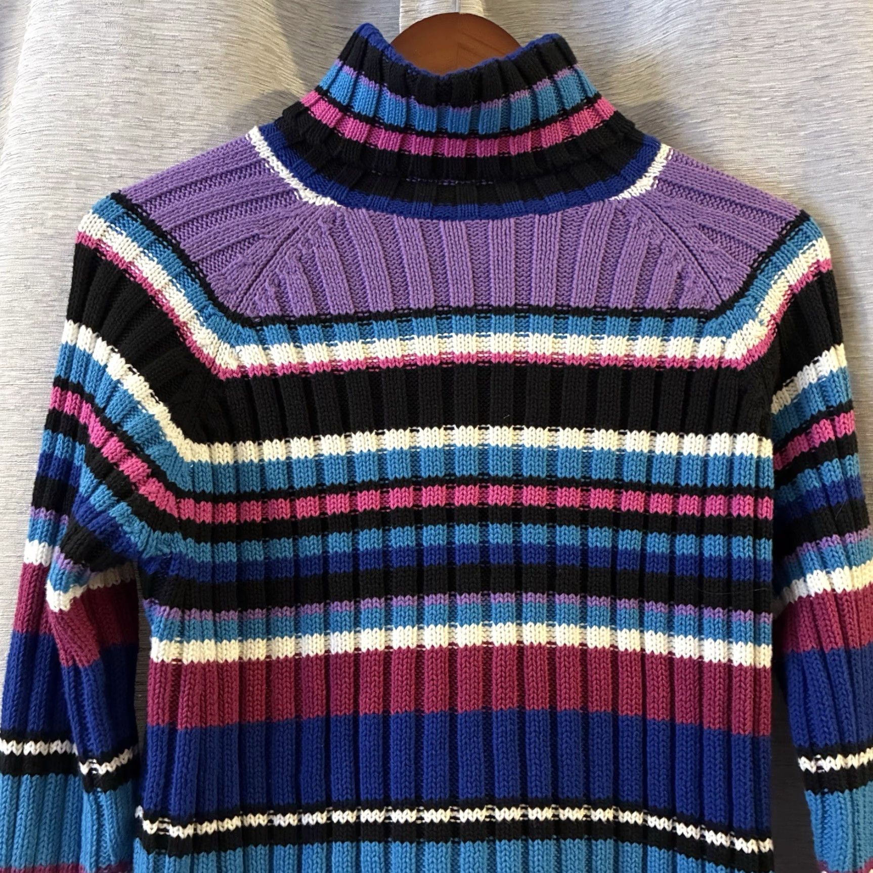 Vintage VINTAGE St Johns Bay Sweater Womens Large Striped Ribbed Turtleneck 90s Y2k Size L / US 10 / IT 46 - 3 Thumbnail