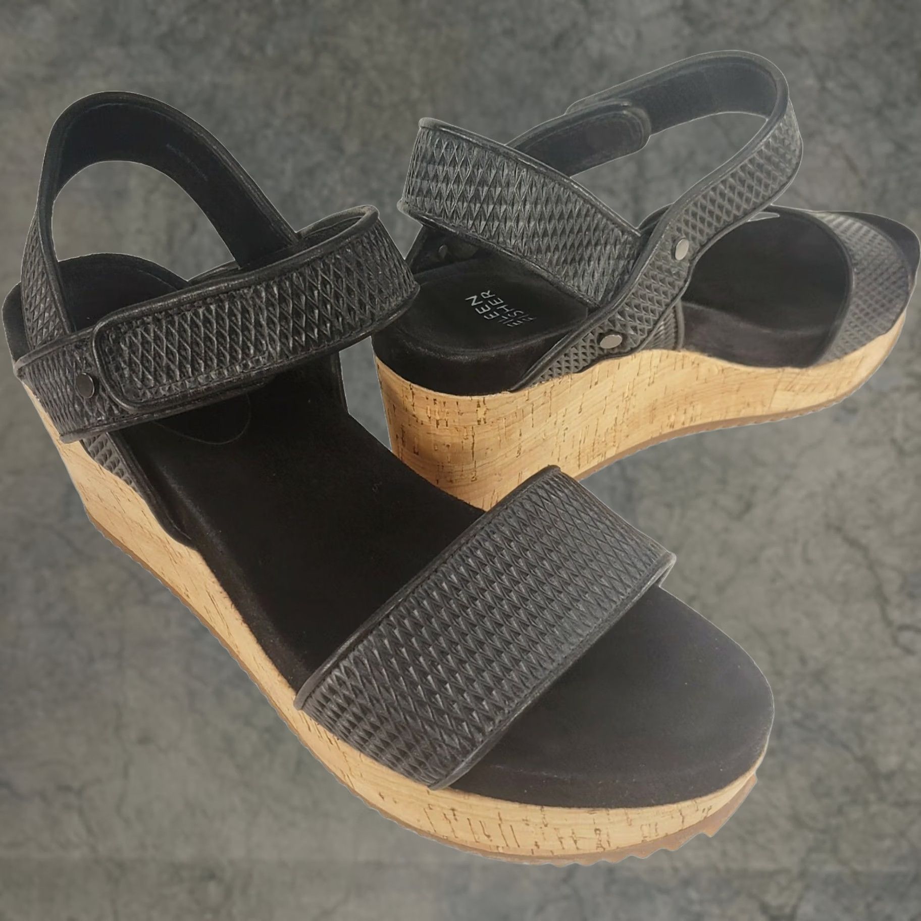 Eileen Fisher EILEEN FISHER Platform Sandals Demo Black Cork Wedge Strap Open Toe Size 8 Women Size US 8 / IT 38 - 1 Thumbnail