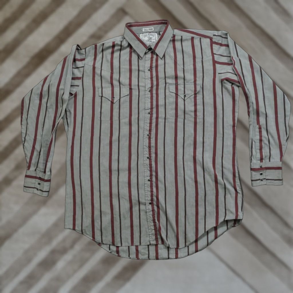 Vintage VINTAGE Ely Cattleman Shirt Mens XLT XL Tall 17.5 37 Grey Red Pearl Snap Western Country Shirt Mens Big & Tall Western Pockets 8/10 Size US XL / EU 56 / 4 - 1 Thumbnail