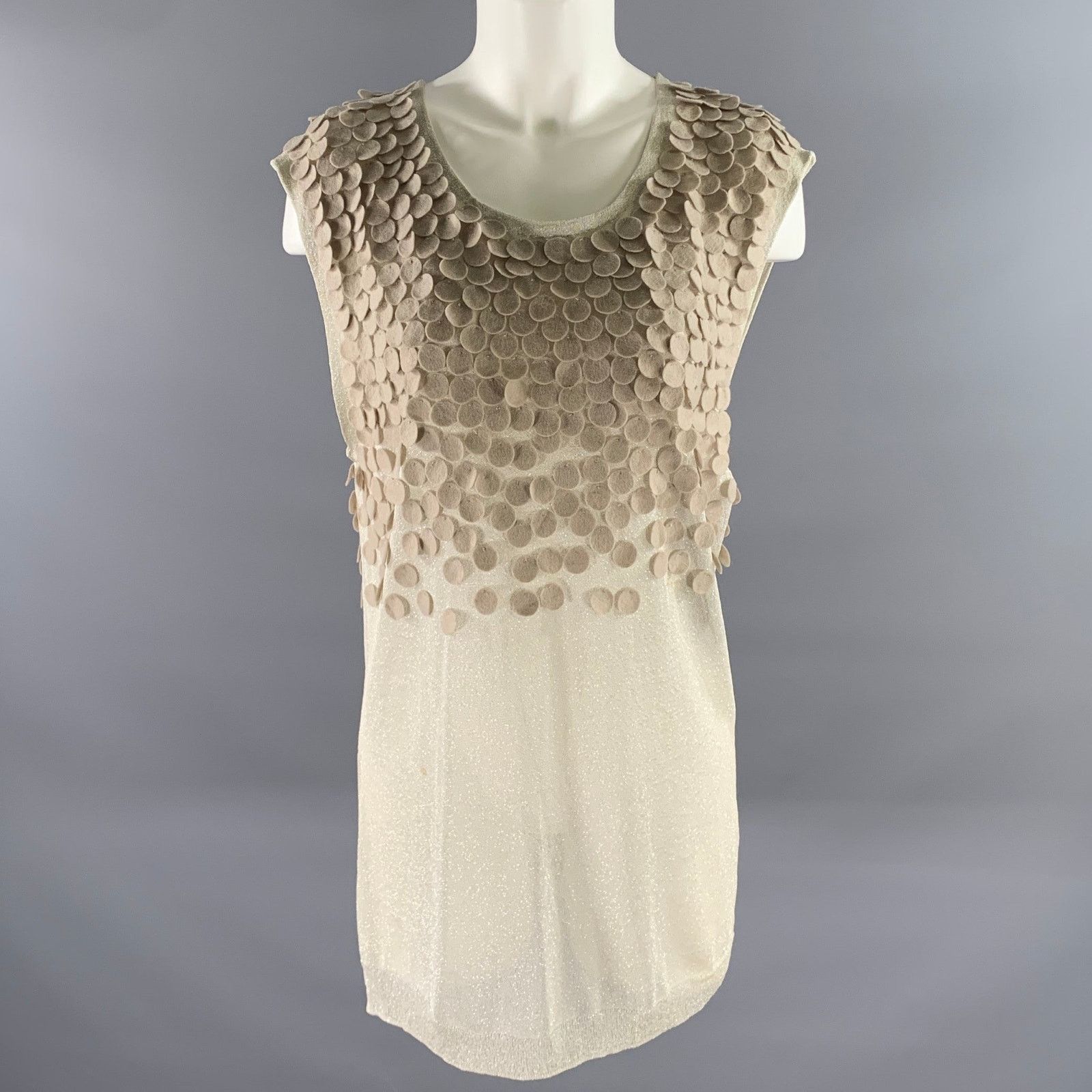 3.1 Phillip Lim PHILLIP LIM Beige Metallic Silk Cotton Sleeveless Top Size L / US 10 / IT 46 - 1 Thumbnail