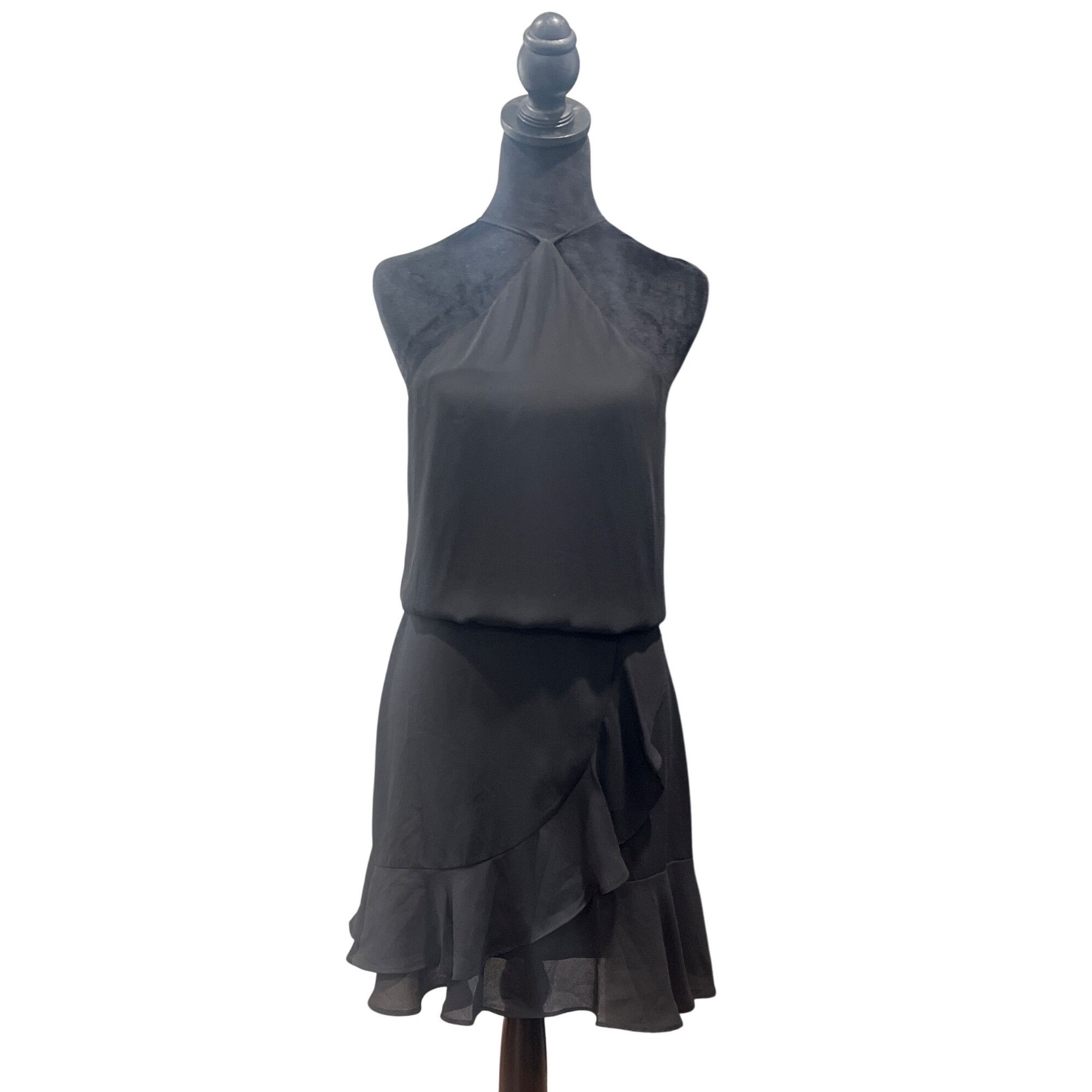 Krisa Asymmetrical Ruffle Halter Black KRISA NWT Size XS Retai Size XS / US 0-2 / IT 36-38 - 2 Thumbnail