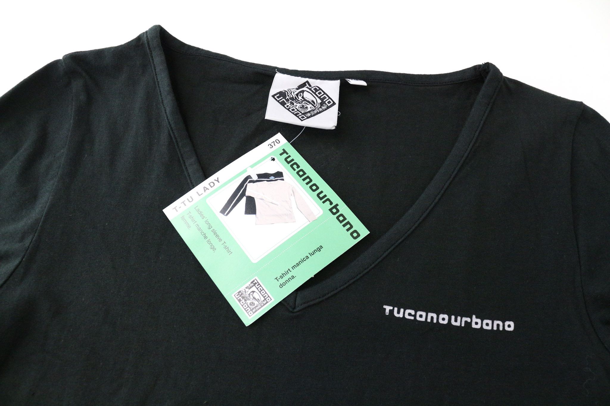 Other T-TU LADY XS Black Cotton V-Neck T-Shirt 75723 Size XS / US 0-2 / IT 36-38 - 3 Thumbnail