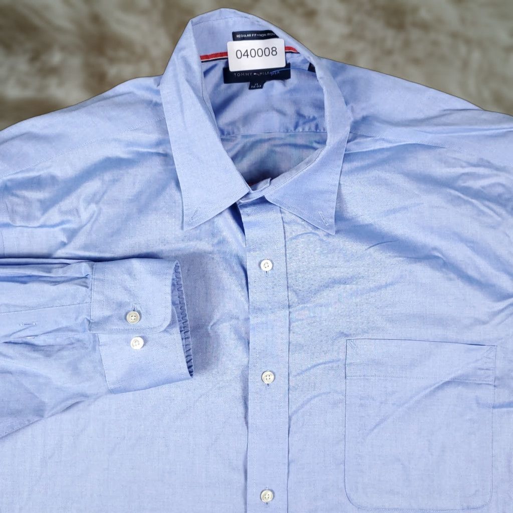 Tommy Hilfiger Tommy Hilfiger Dress Shirt Mens 17 Blue Button-Down Long Sleeve Size 46R - 1 Thumbnail