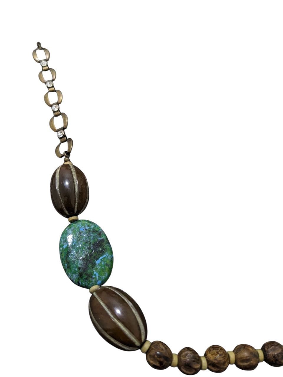 Native BEADED NECKLACE WITH GREEN TURQUOISE & DARK BROWN OVAL BEADS Size ONE SIZE - 4 Thumbnail