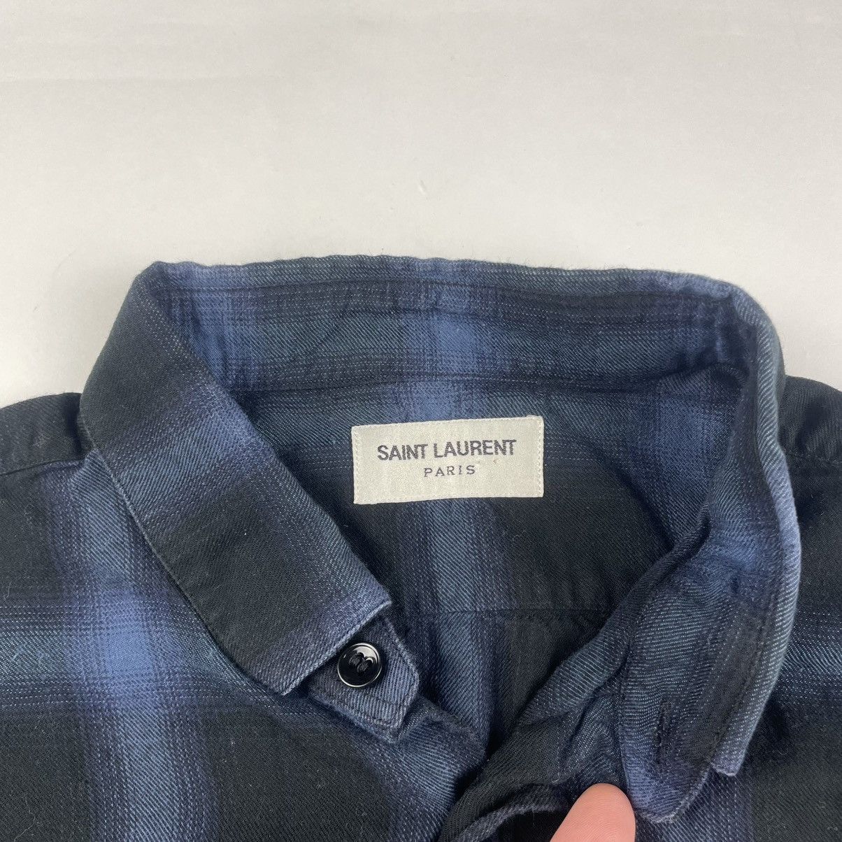 Saint Laurent Paris Saint Laurent Paris Hedi Silmane Blue Shadow Plaid Shirt 40 Size US M / EU 48-50 / 2 - 7 Thumbnail