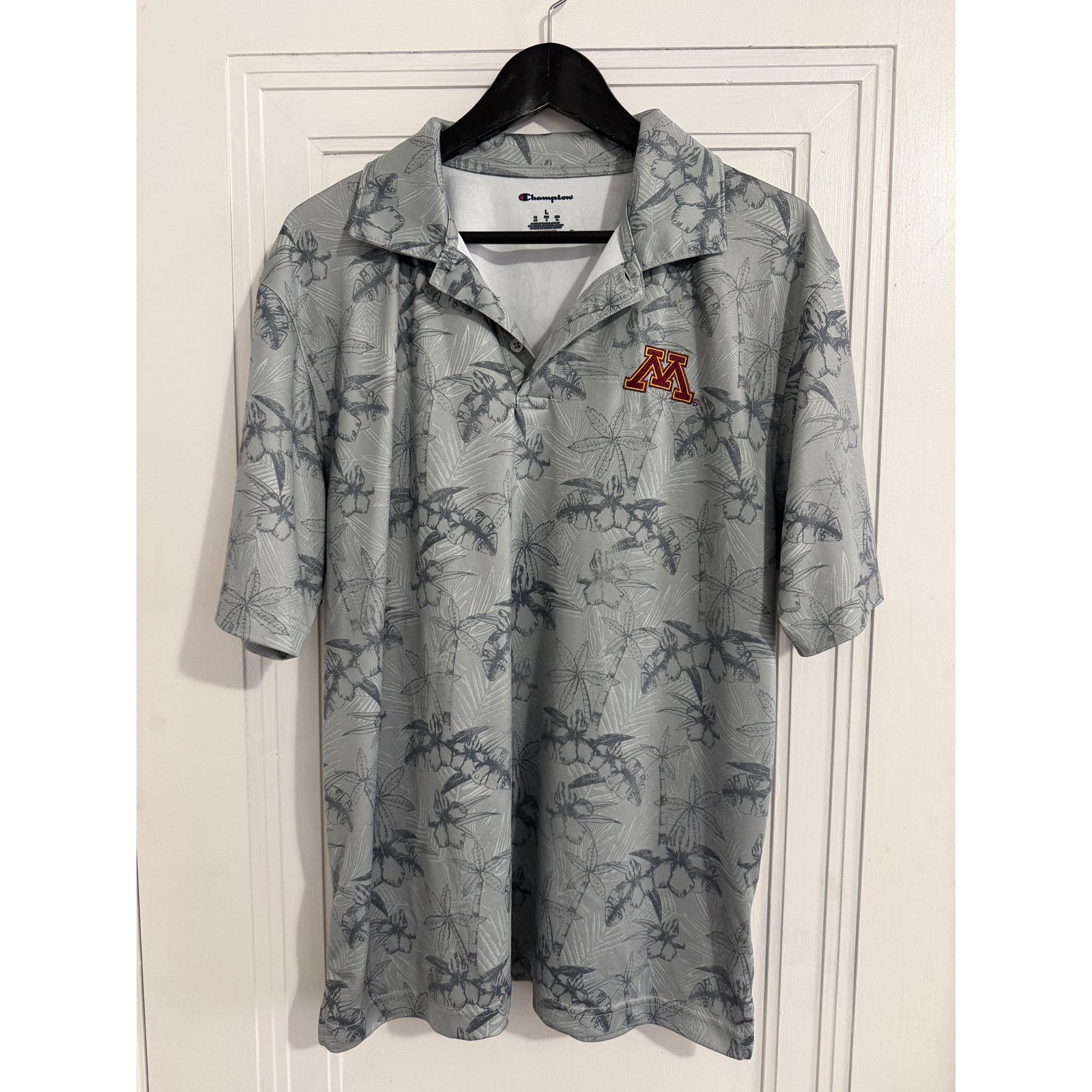 Champion Minnesota Gophers Gray Floral Print Polo Shirt Men's Size L Size US L / EU 52-54 / 3 - 2 Thumbnail
