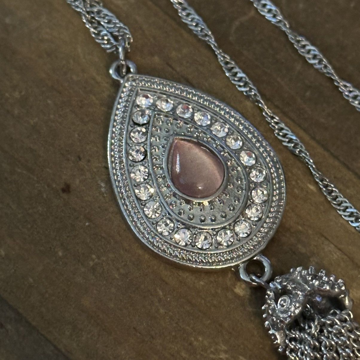 Other Long silver teardrop rose quartz & crystals tassel necklace Size ONE SIZE - 3 Thumbnail