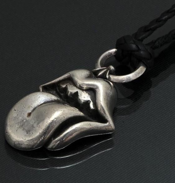image of Chrome Hearts Kiss Necklace in Silver, Men's