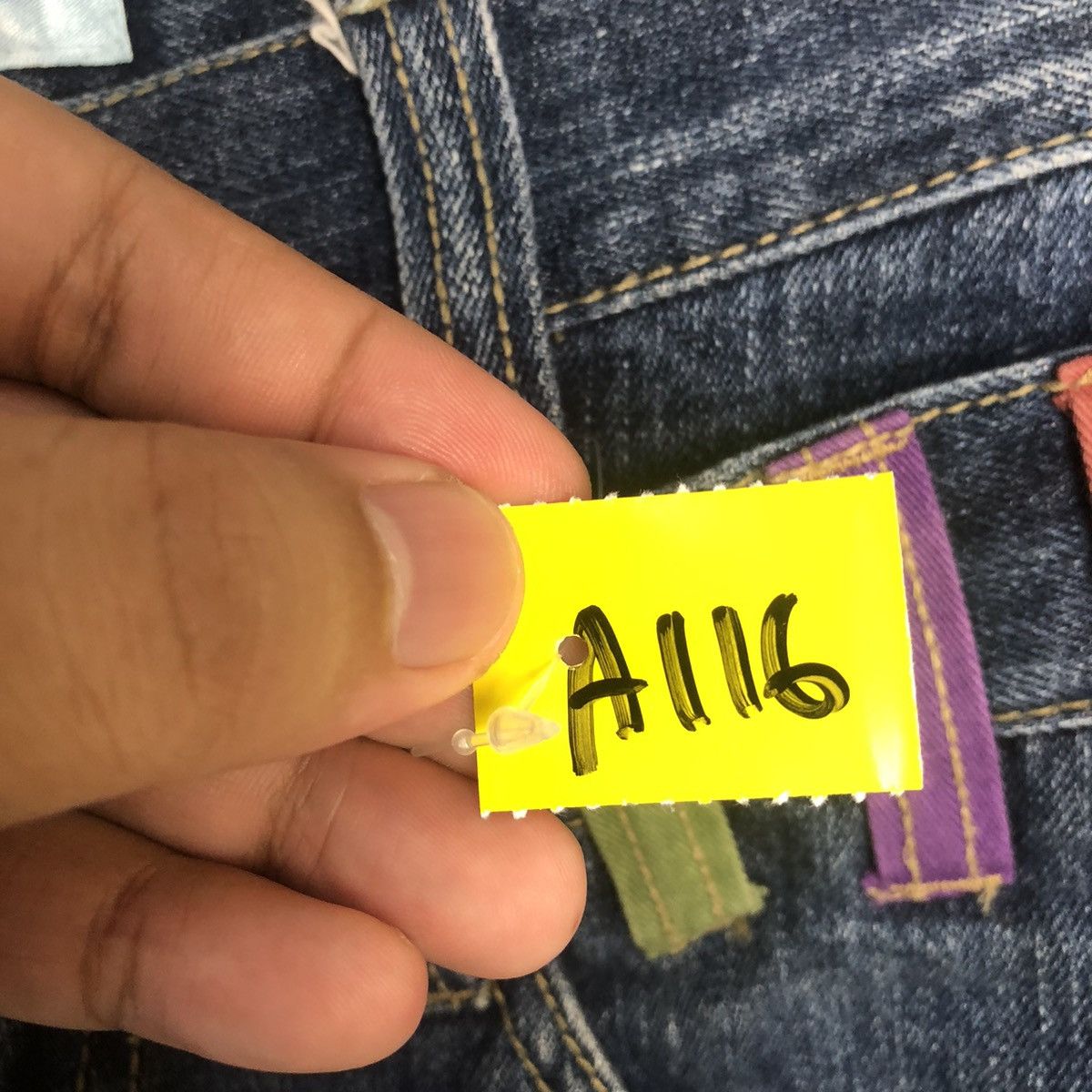 DL Nylaus Blue Double Waist streetwear Denim Pants #A116