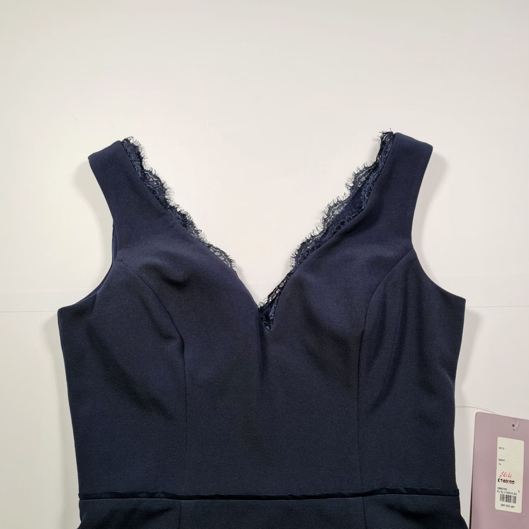 Vintage JS Collections Womens Maxi Dress Navy Blue 14 UK Sleeveless V-Neck Zip Dry Clean Only Elastene/Polyester UK14 Maxi Dress Party Cocktail Wedding Womens Size XL / US 12-14 / IT 48-50 - 2 Thumbnail