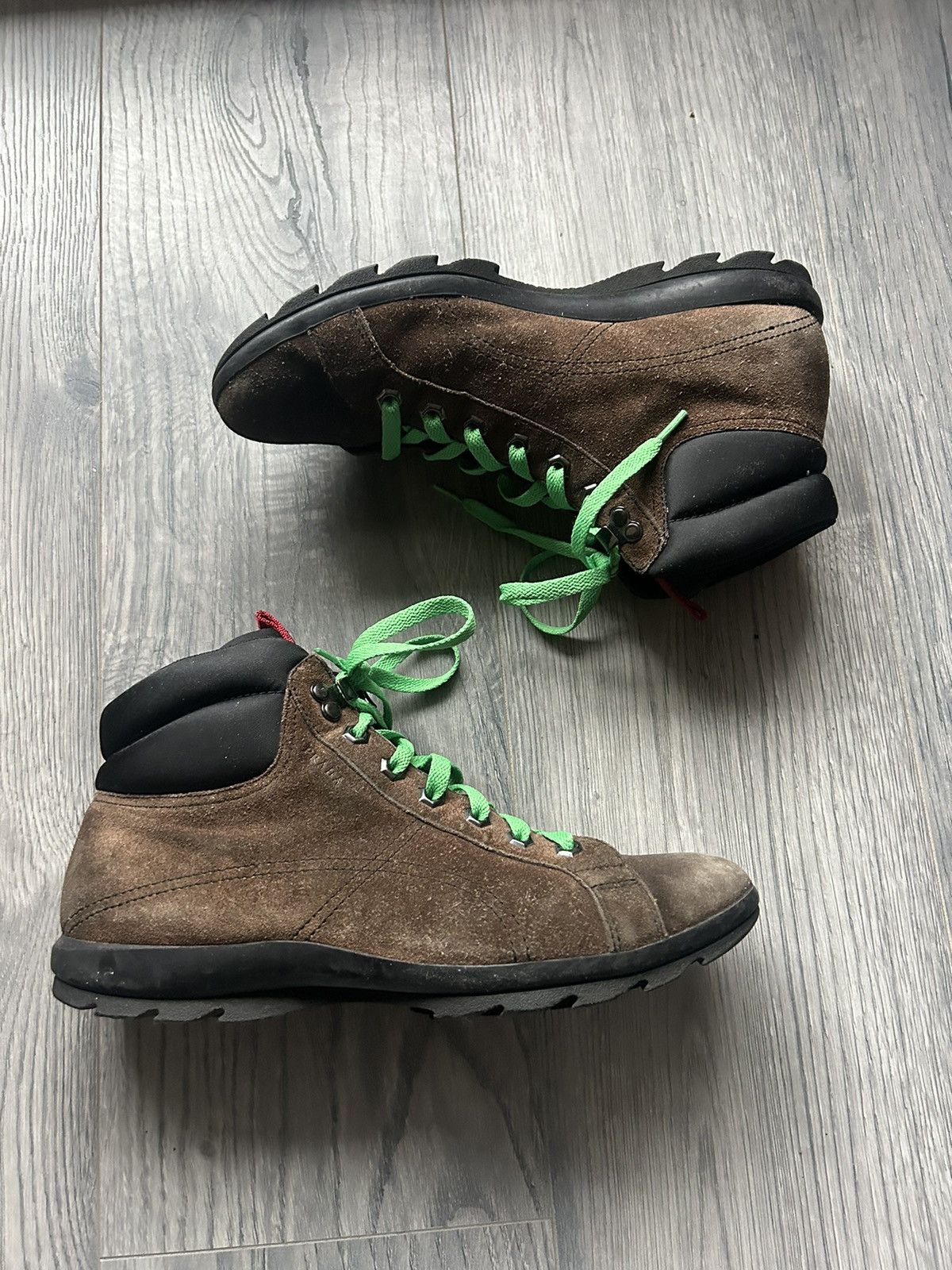 Prada Prada Brown Suede Hiking Boots with Green Laces Size US 8 / EU 41 - 1 Thumbnail