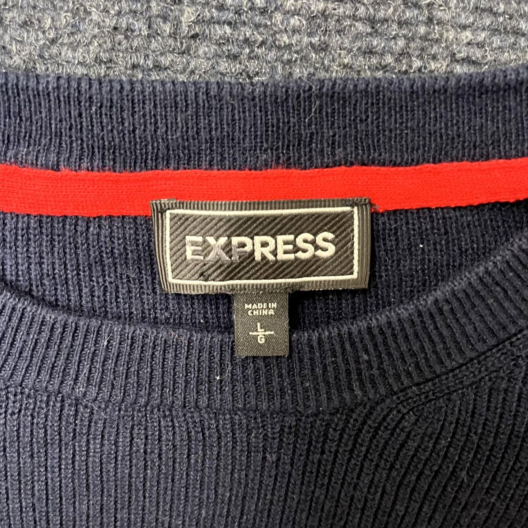 Express Express Sweater Mens Large Blue Striped 100% Cotton Crewneck Knit Pullover Size US L / EU 52-54 / 3 - 2 Thumbnail