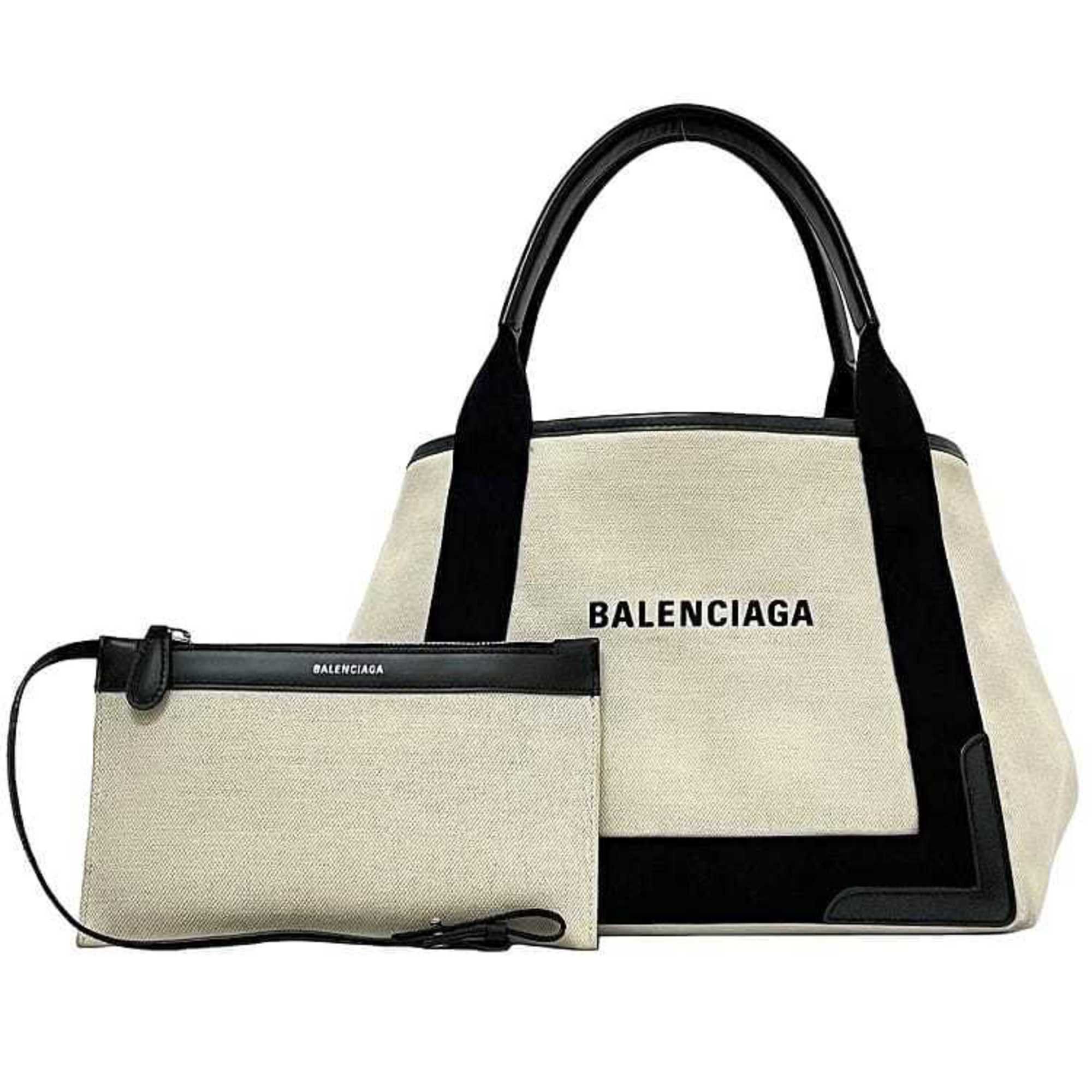 Balenciaga Tote Bag Navy Cabas Ec-23052 Natural White Black 339933 Canvas Leather 1081 U 002123 Balenciaga Handbag, Women's