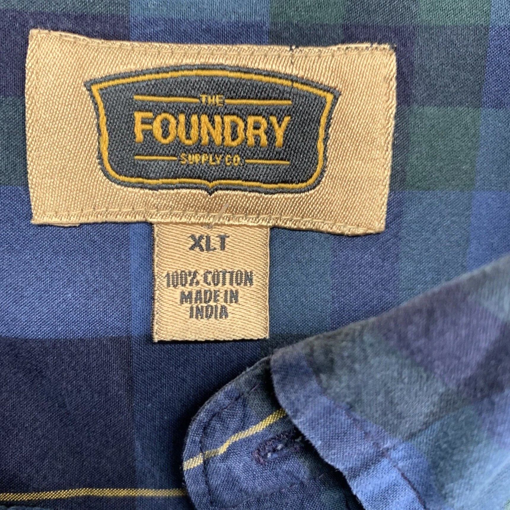 Vintage Foundry Supply Co Button-Up Shirt Men XLT Blue Plaid Long Sleeve Big & Tall Outdoor Size US XL / EU 56 / 4 - 5 Thumbnail