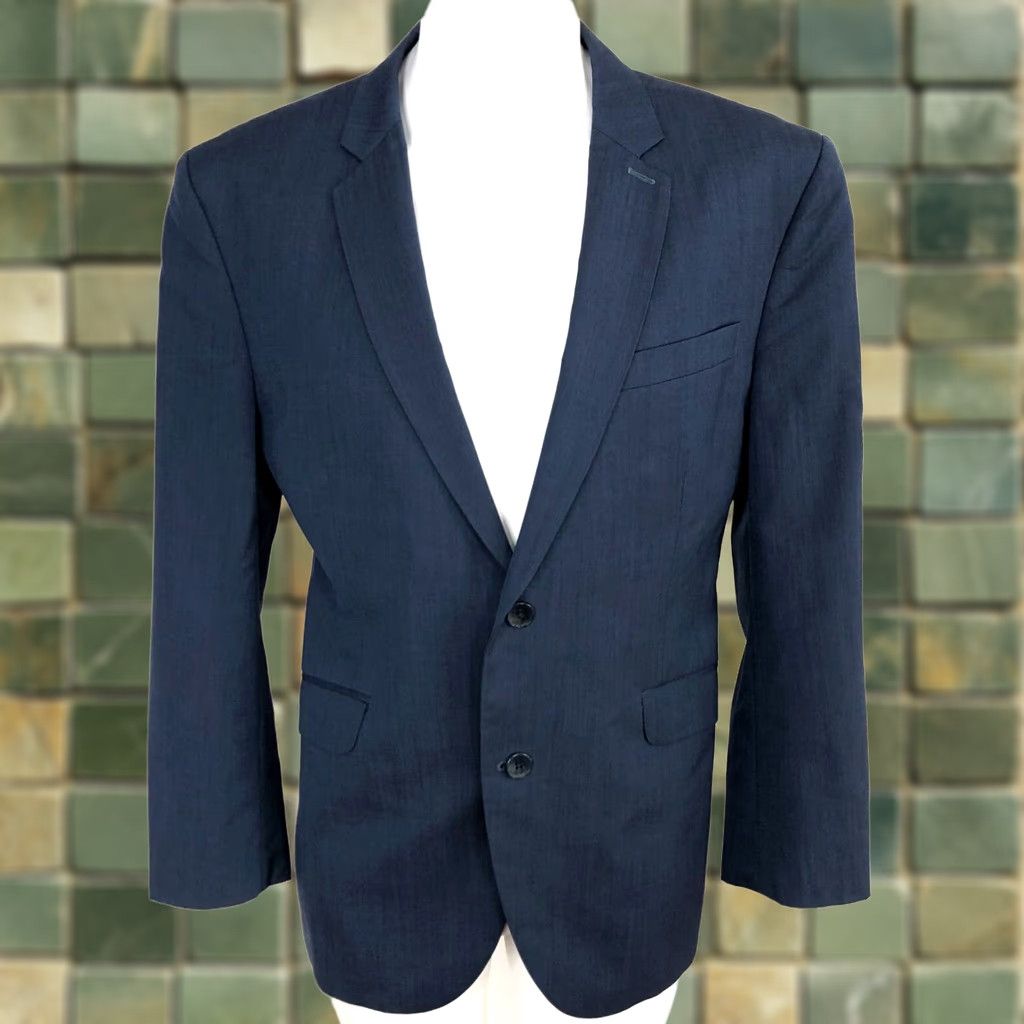 Ben Sherman Ben Sherman Blazer Coat Jacket 40 R Blue Wool Button Single-Breasted Notch Lapel Mens Regular Size Size 40R - 1 Thumbnail